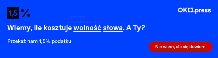Banner zachęcający do przekazania 1,5% podatku na OKO.press