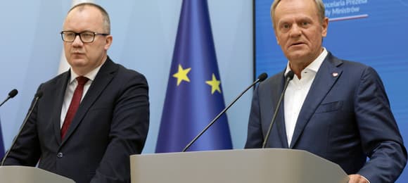 Adam Bodnar i Donald Tusk na konferencji prasowej