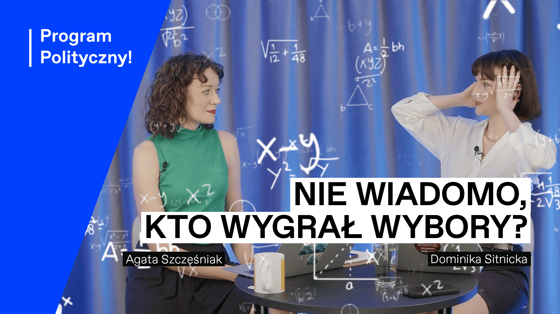 Program Polityczny. Od lewej: Agata Szczęśniak, Dominika Sitnicka zakrywa głowę rękami w goście wyrażającym szok
