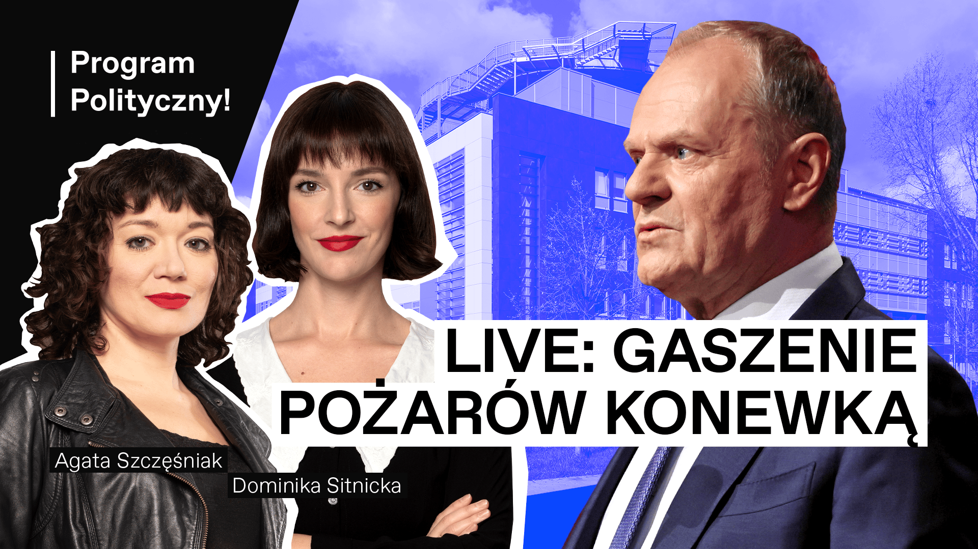 Program Polityczny, od lewej: Agata Szczęśniak, Dominika Sitnicka, Donald Tusk, il. Iga Kucharska
