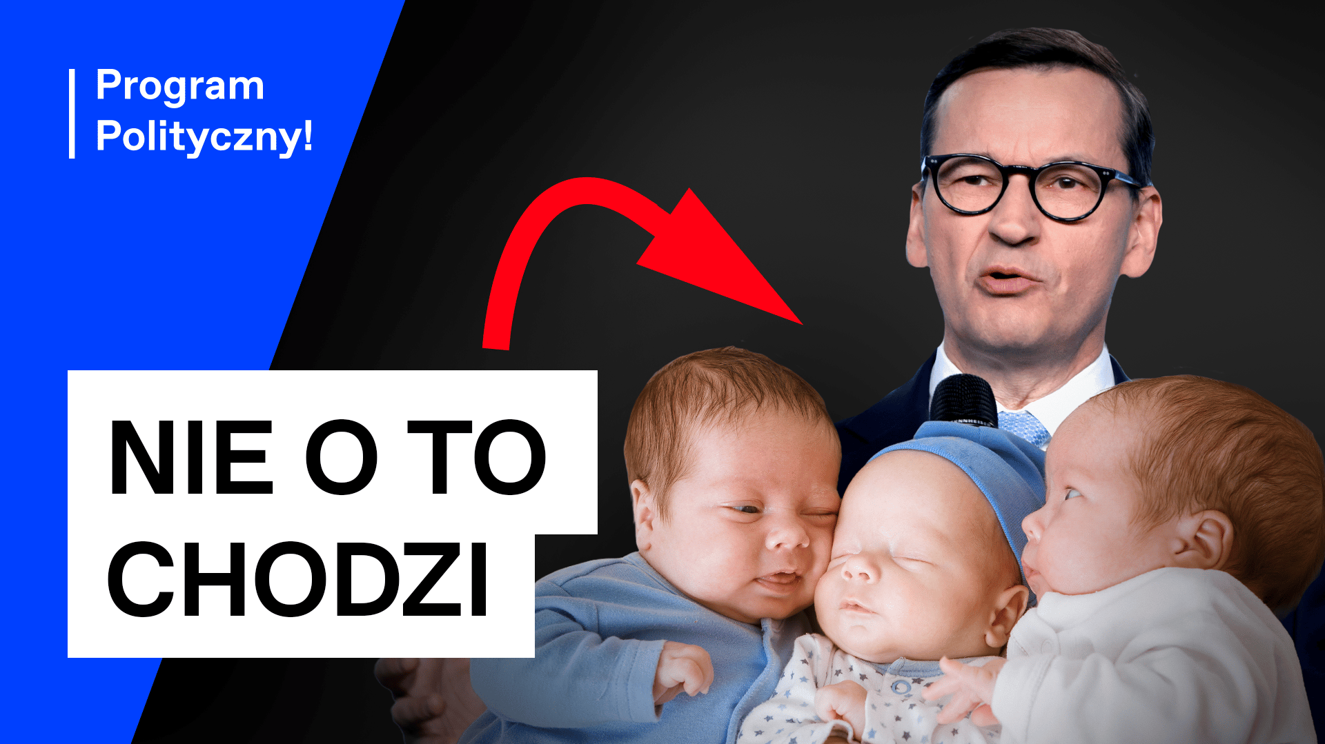 Grafika przedstawiająca Mateusza Morawieckiego z niemowlakami