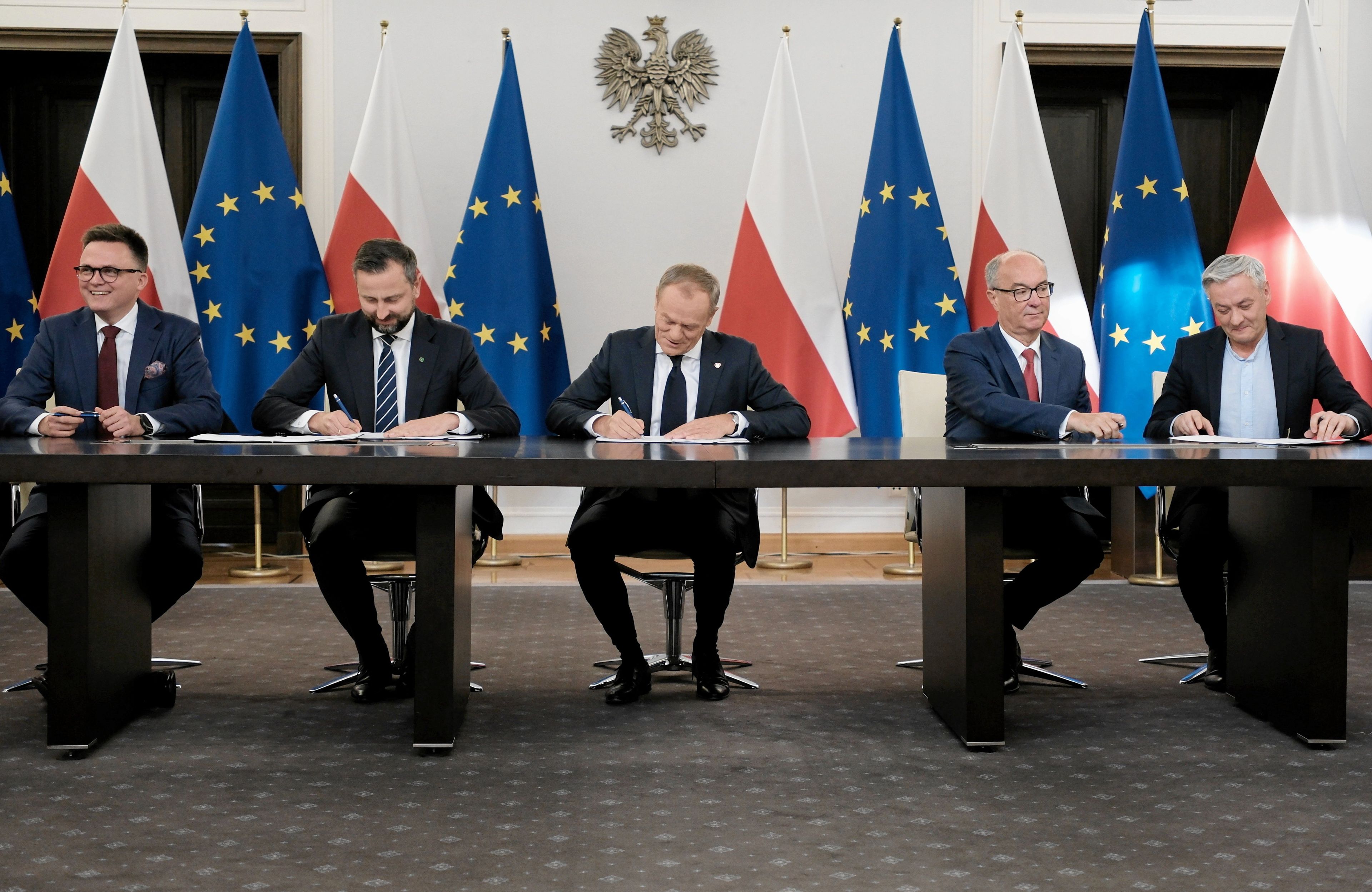Podpisanie umowy koalicyjnej liderów opozycji w Senacie, 10.11.2023 r.
