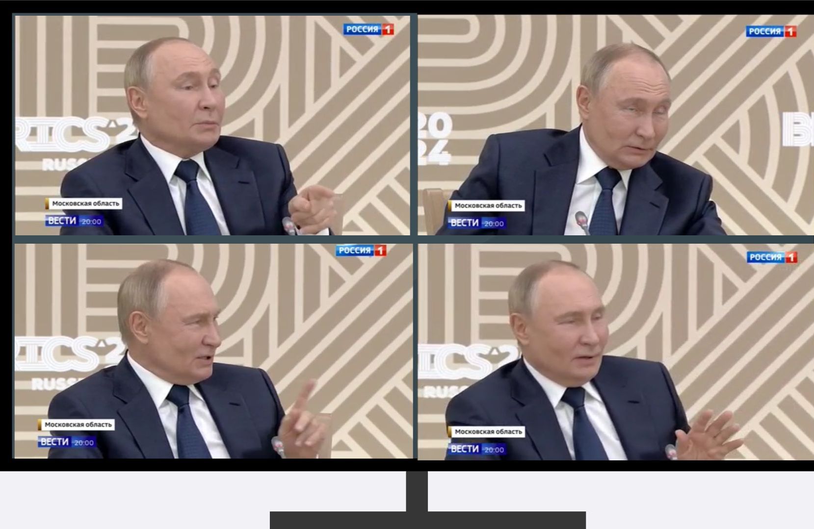 Grafika: w ramce telewizora cztery zdjęcia Putina robiącego różne miny