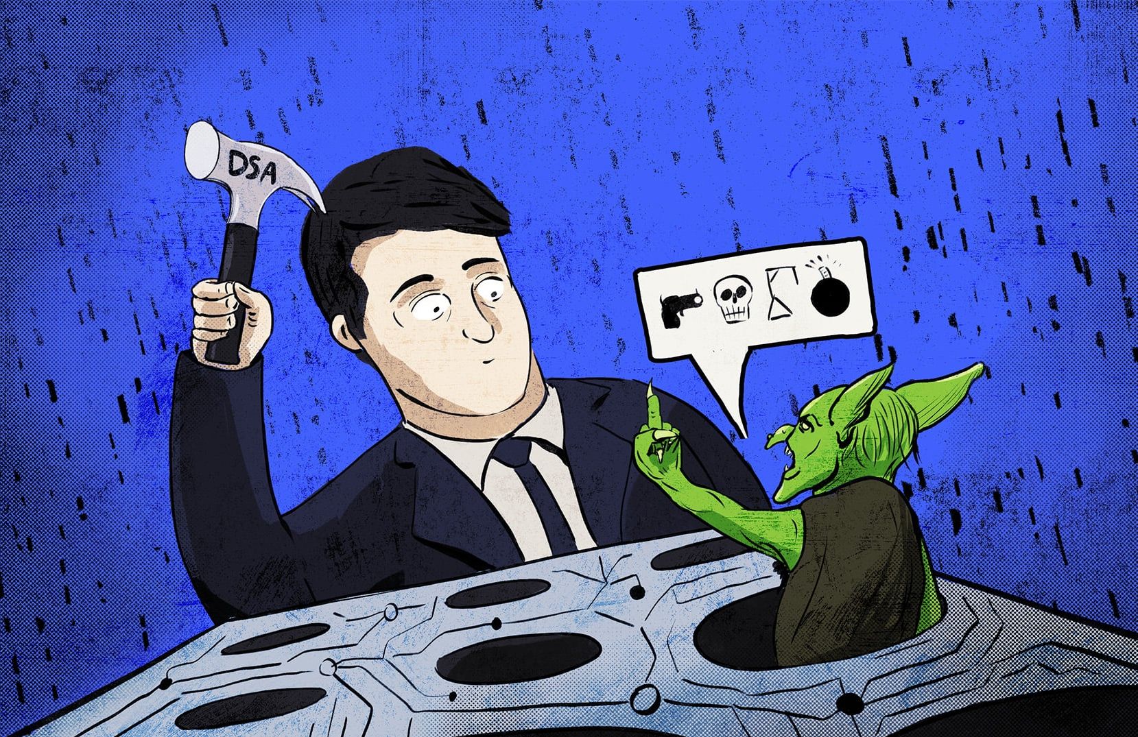 Ilustracja do tekstu o mozliwym wecie Nawrockiego wobec implementacji DSA w Polsce