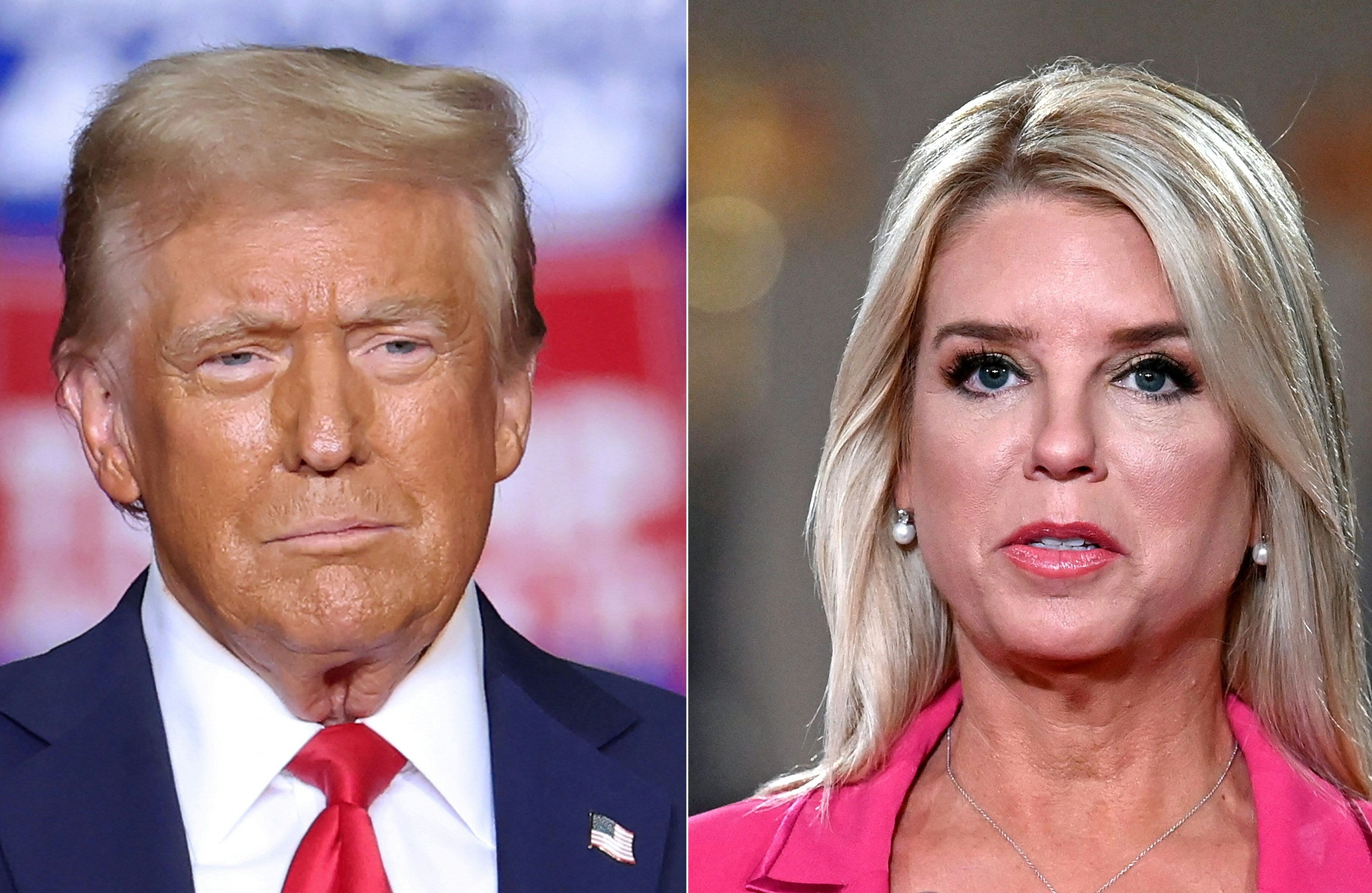 Dwa zdjęcia: Trumpa i blondynki w rózowym żakiecie