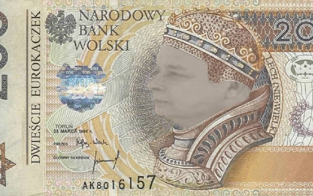 Grafika do artykułu Banknot z gwiazdą Dawida to 200 EUROKACZEK z portretem Lecha Kaczyńskiego. TVP Info się pogrąża