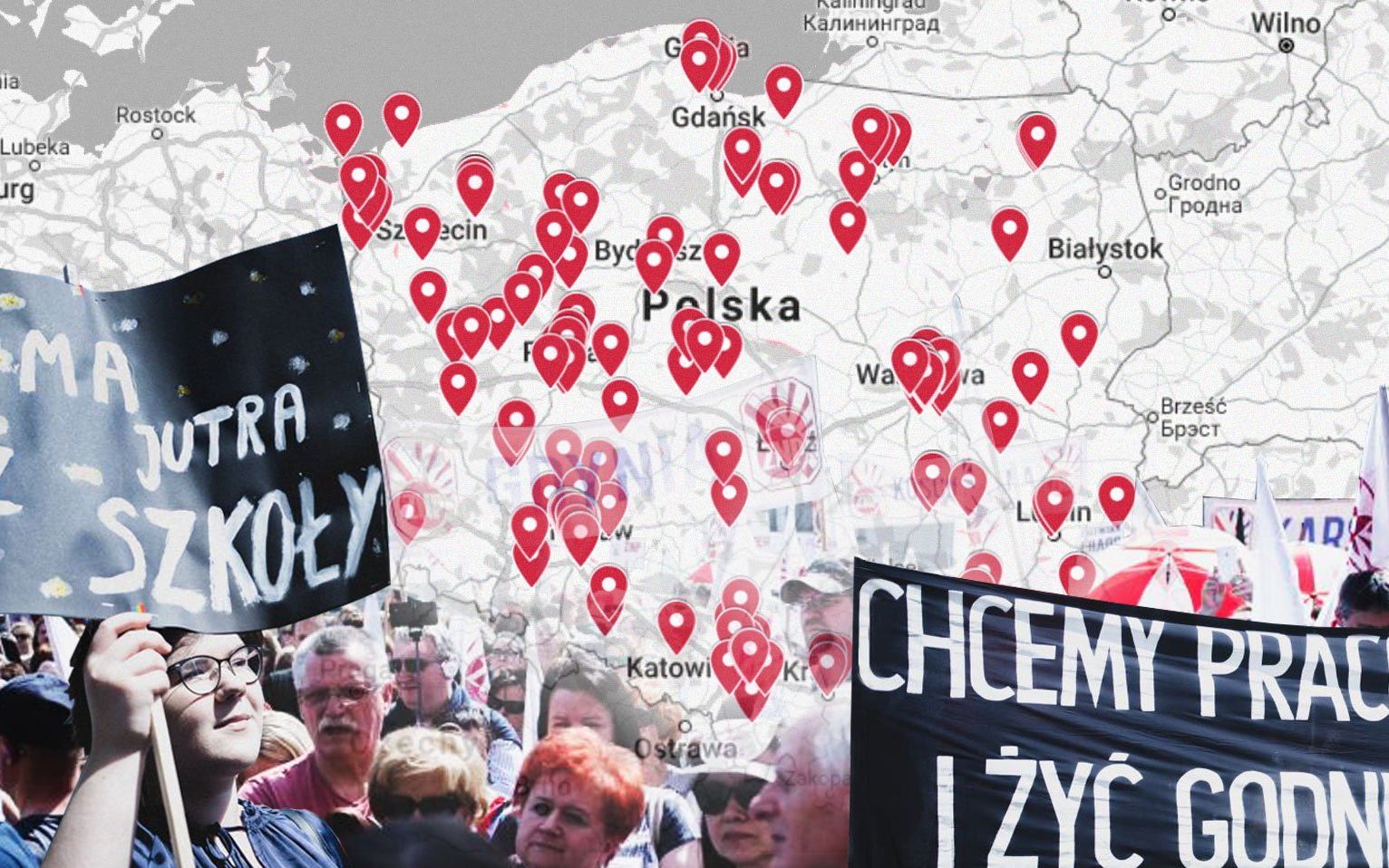 Grafika do artykułu Tydzień „belferskiej grypy”. Zobacz, gdzie protestowali nauczyciele [MAPA]