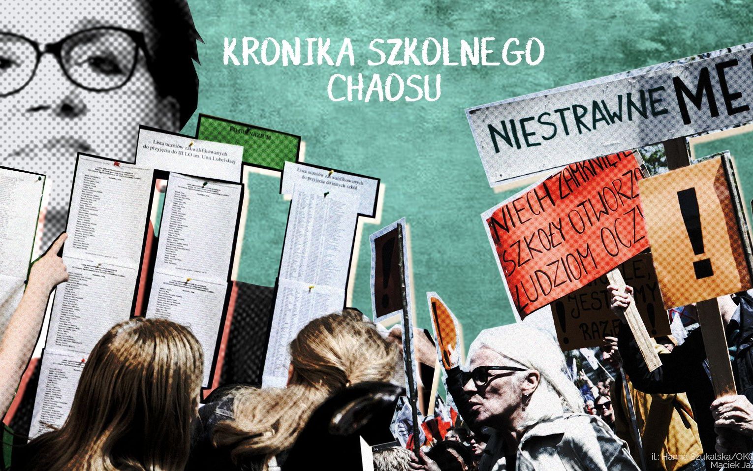 Grafika do artykułu Kronika szkolnego chaosu. Zróbmy ją razem. Apel OMKS i OKO.press do nauczycieli, rodziców i uczniów