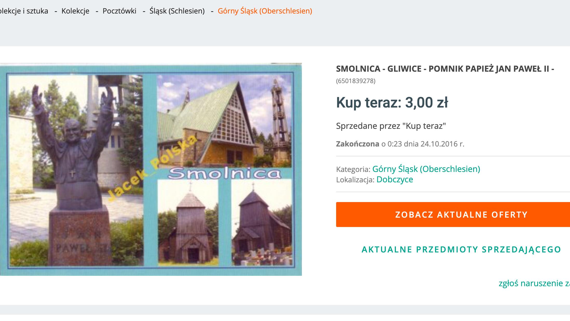 Pomnik Jana Pawła II w Smolnicy na pocztówce - allegro.pl