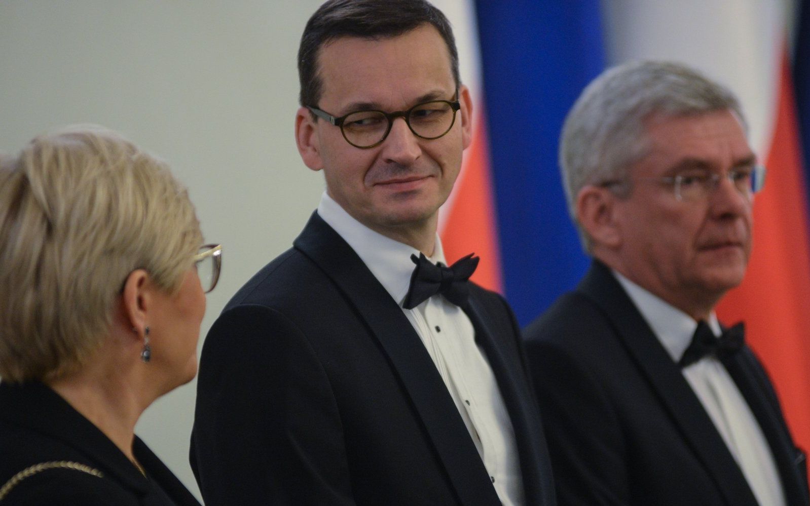 14.01.2019 Warszawa . Palac Prezydencki . Od lewej : prezes Trybunalu Konstytucyjnego Julia Przylebska , premier Mateusz Morawiecki , marszalek senatu RP Stanislaw Karczewski podczas powitania w trakcie noworocznego spotkania Pary Prezydenckiej z Korpusem Dyplomatycznym .
Fot. Maciek Jazwiecki / Agencja Gazeta