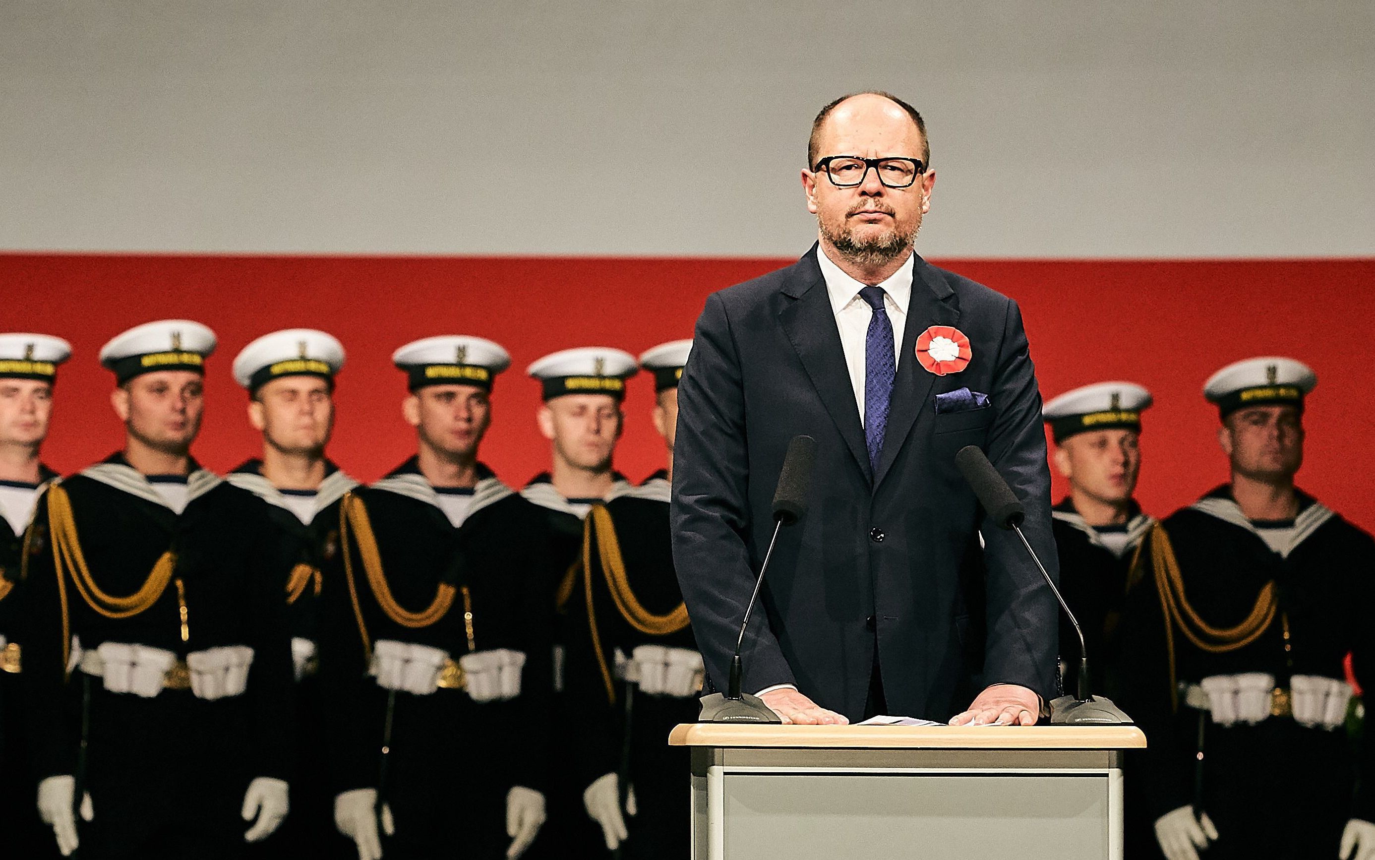 01.09.2018 Gdansk , Westerplatte . Prezydent Gdanska Pawel Adamowicz podczas obchodow 79 . rocznicy wybuchu II Wojny Swiatowej . W uroczystosci wzieli udzial przedstawiciele wladz panstwowych , m . in . premier Mateusz Morawiecki . Fot. Jan Rusek / Agencja Gazeta