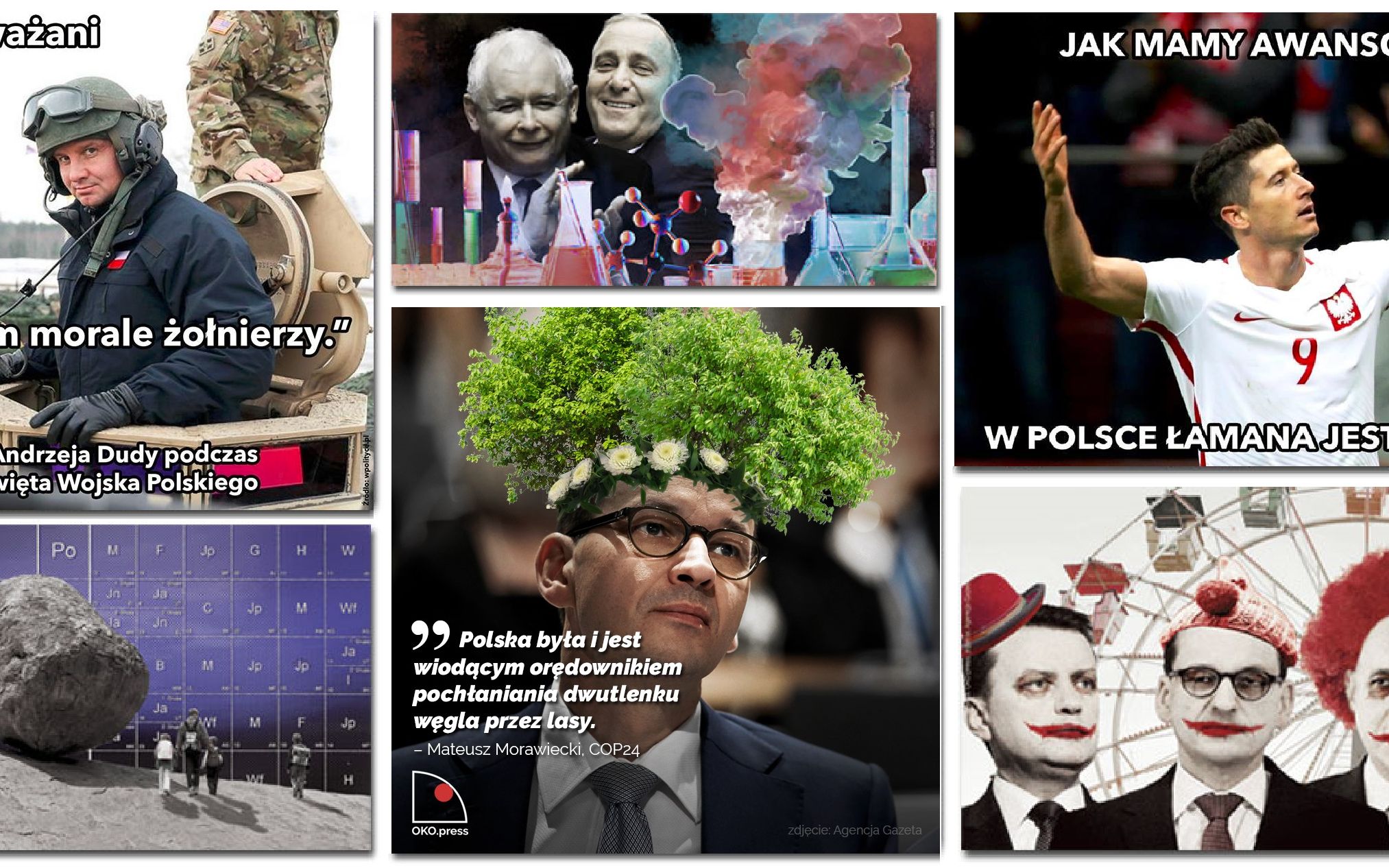 Grafika do artykułu "Za dobrze umie angielski. Gdyby mniej umiał, byłoby lepiej dla Polski". Najlepsze memy OKO.press 2018