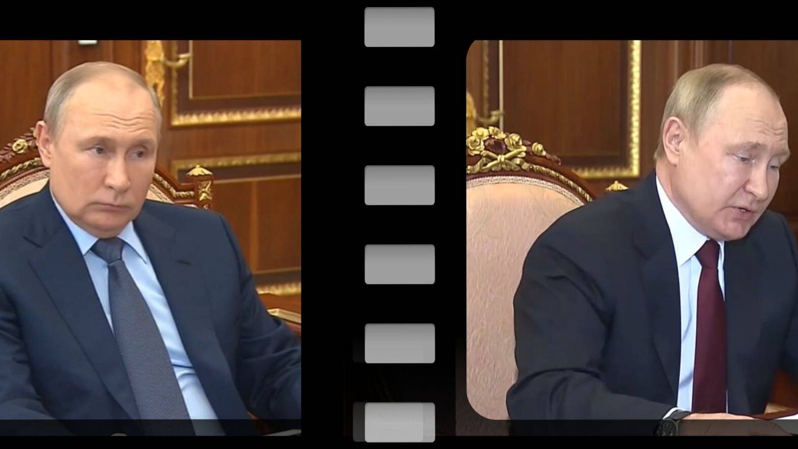Dwa screny z programu telewizyjnego przedstawiajace Putina w odstępie dówch miesięcy. Na drugim zdjeciu jest nieco bardziej opuchniety