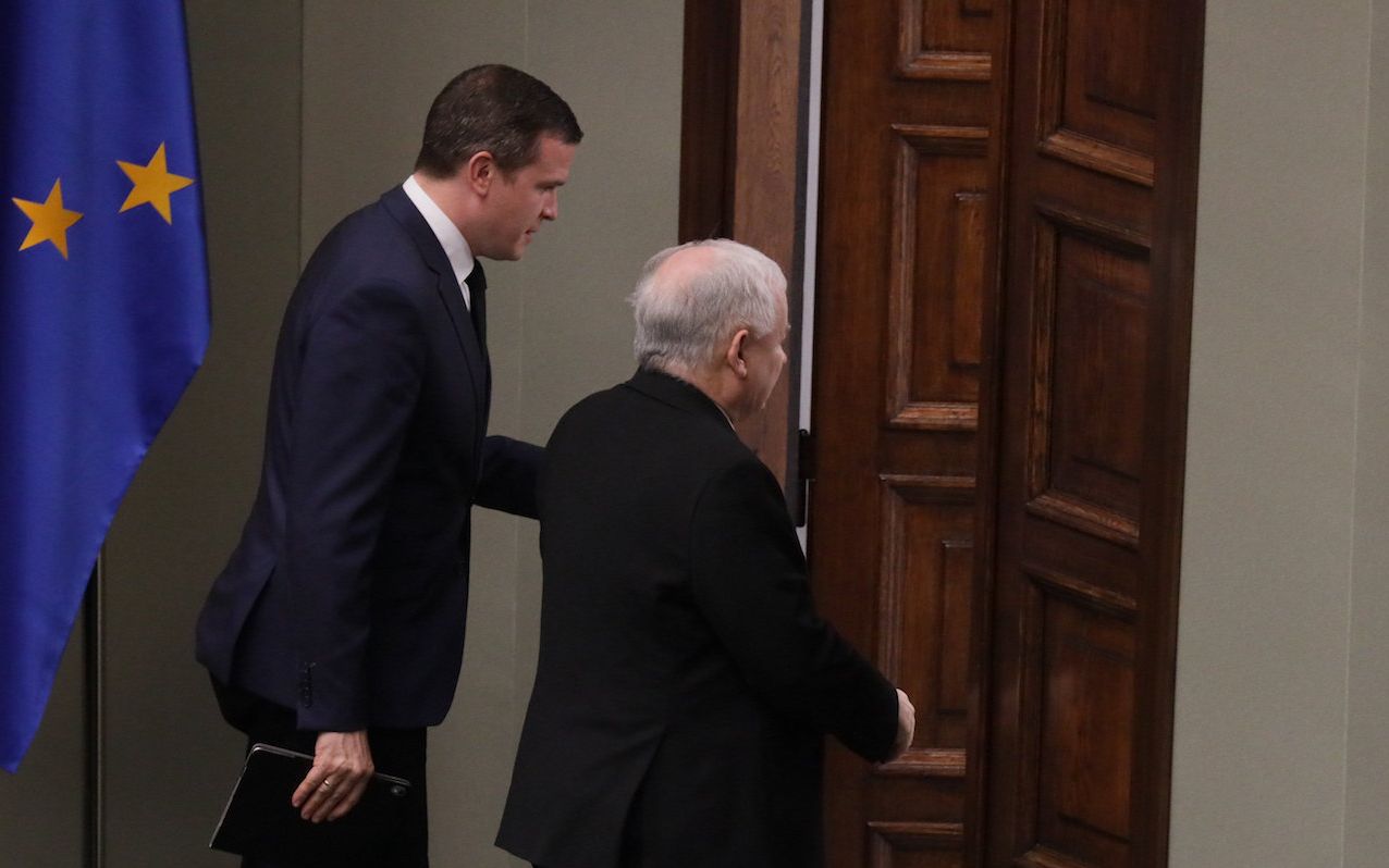 12.11.2019  Warszawa , ul Wiejska , Sejm . Posel Jaroslaw Kaczynski i posel Witold Banka podczas pierwszego posiedzenia Sejmu IX kadencji .
Fot. Slawomir Kaminski / Agencja Gazeta