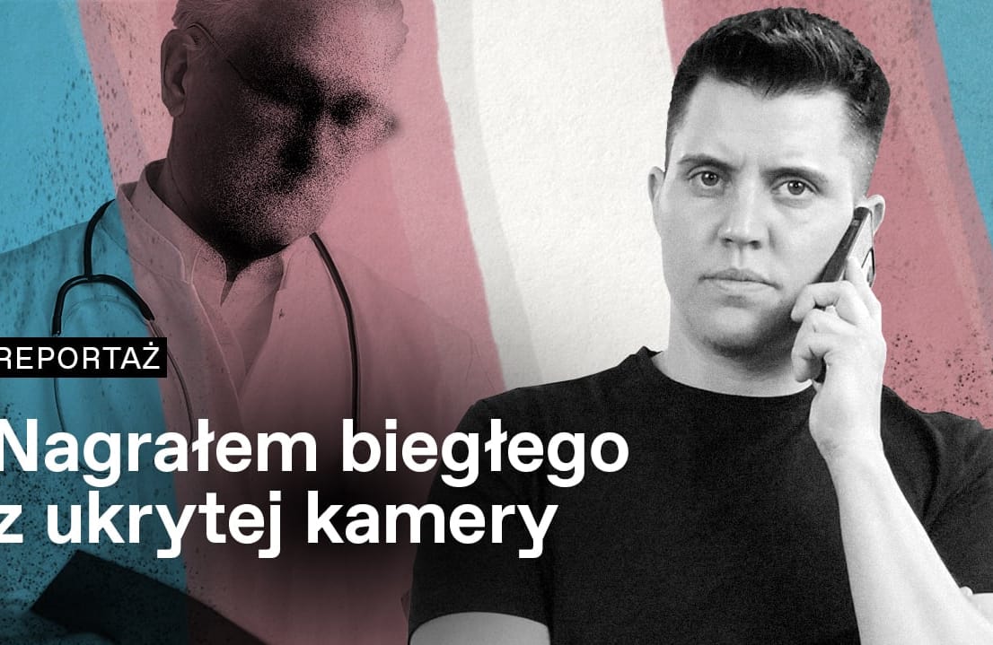 Ilustracja przedstawiająca młodego mężczyznę który rozmawia przez telefon, za nim widać rozpikselowaną postać lekarza w okularach i ze stetoskopem