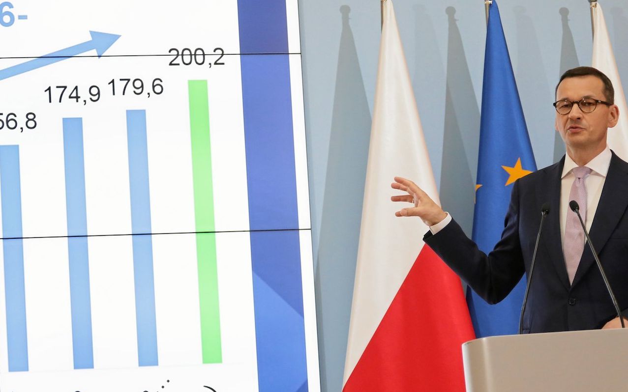 27.08.2019 Warszawa , KPRM . Premier Mateusz Morawiecki i minister finansow Marian Banas podczas prezentacji projektu budzetu panstwa na rok 2020 .
Fot. Slawomir Kaminski / Agencja Gazeta