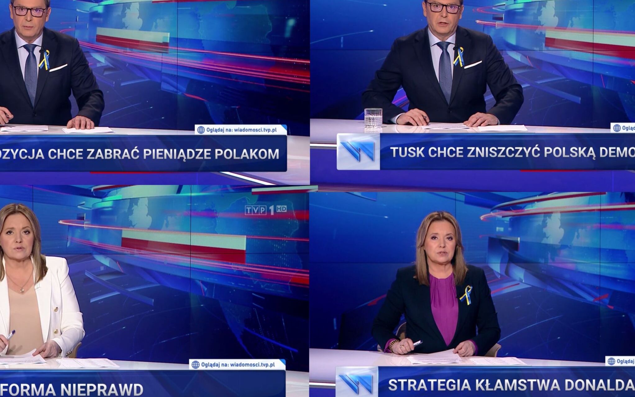 Grafika do artykułu Porównujemy rosyjskie "Wiesti" z “Wiadomościami” TVP. Rosjanie pewni siebie, na Woronicza się boją