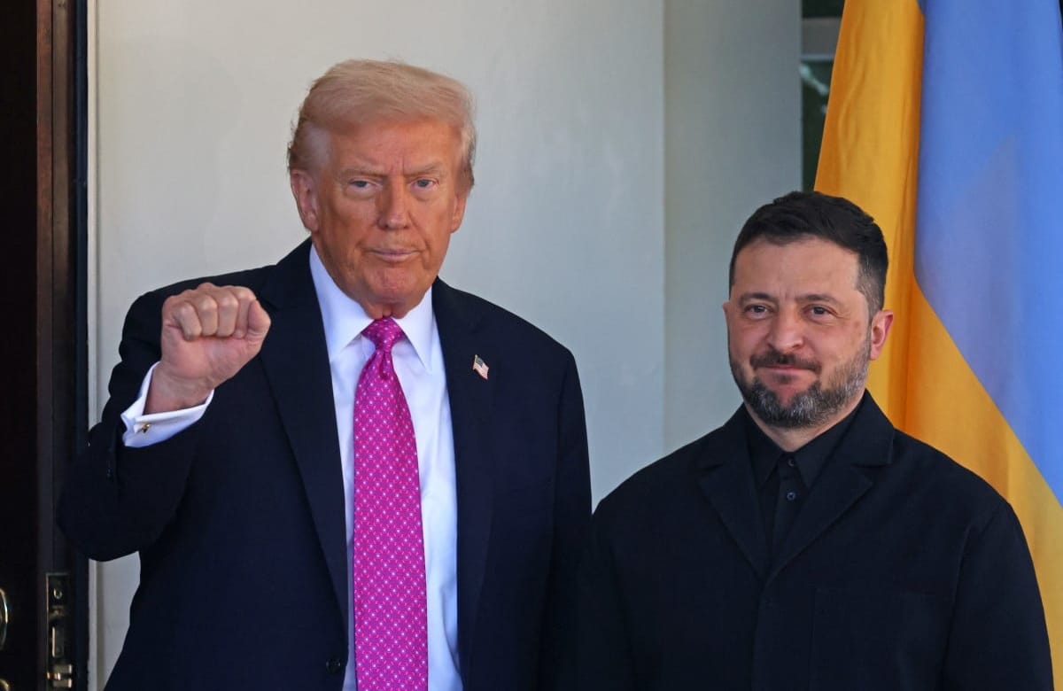 Prezydent Stanów Zjednoczonych Donald Trump oraz prezydent Ukrainy Wołodymyr Zełenski, Waszyngton 17 października 2025 r.