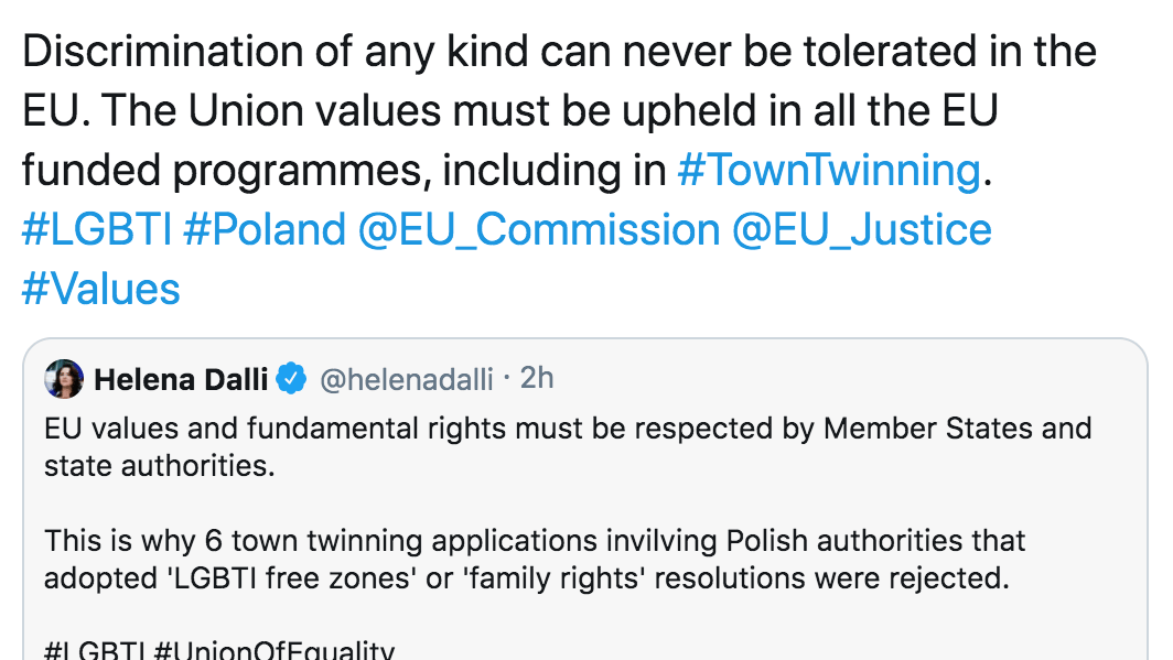 Wpis na Twitterze Didier Reyndersa, unijnego komisarza ds. sprawiedliwości