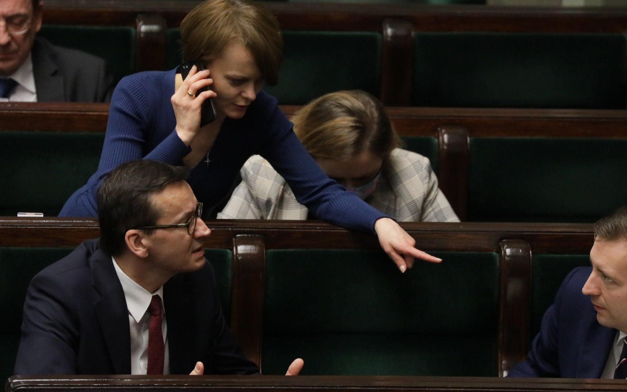 12.05.2020  Warszawa , Sejm . Premier Mateusz Morawiecki (2l) , wicepremier, minister rozwoju Jadwiga Emilewicz (3l) , minister - czlonek Rady Ministrow Lukasz Schreiber (p) i minister spraw wewnetrznych Mariusz Kaminski (l) podczas szostego dnia 11 posiedzenia Sejmu IX Kadencji .
Fot. Slawomir Kaminski / Agencja Gazeta