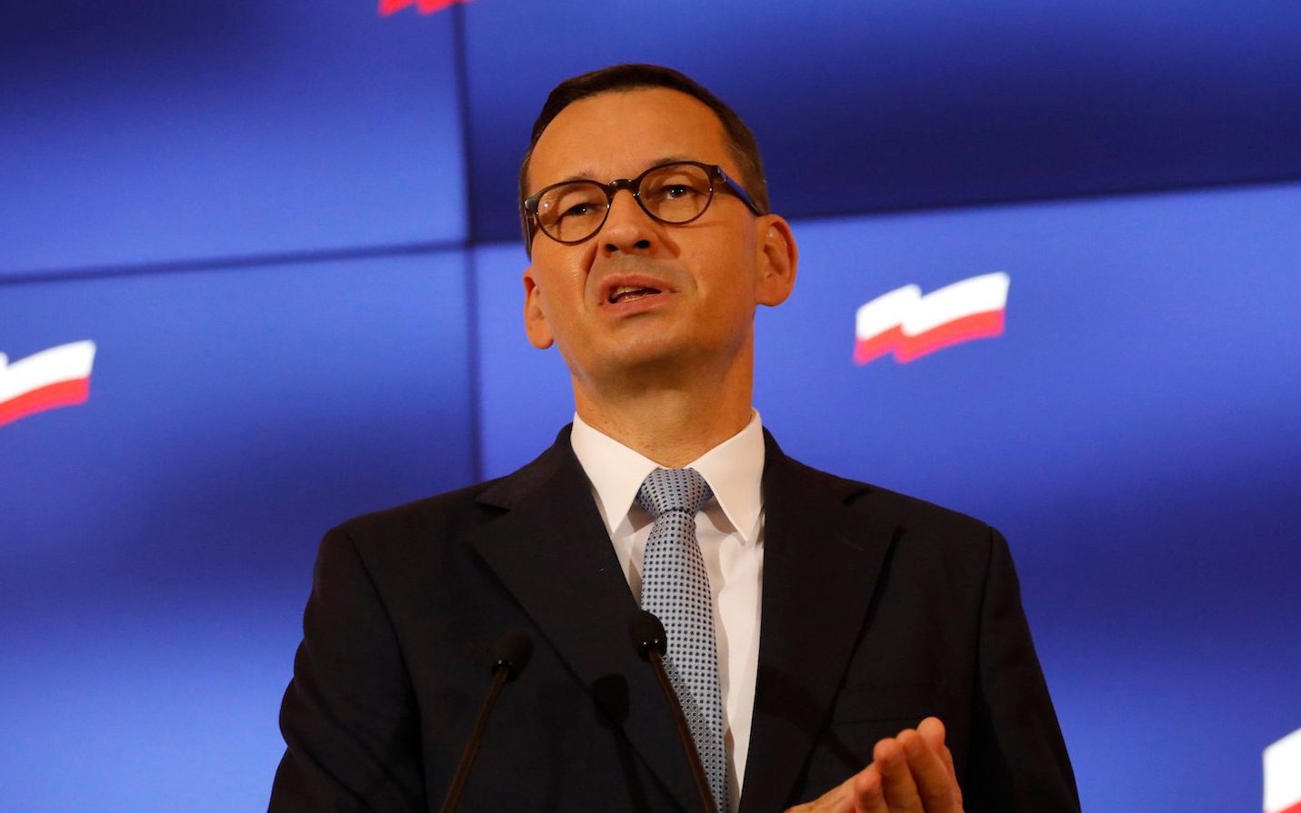20.08.2020 Warszawa , ul. Ujazdowskie 1/3 , KPRM , sala im. T. Mazowieckiego . Premier Mateusz Morawiecki podczas konferencji prasowej .
Fot. Maciek Jazwiecki / Agencja Gazeta