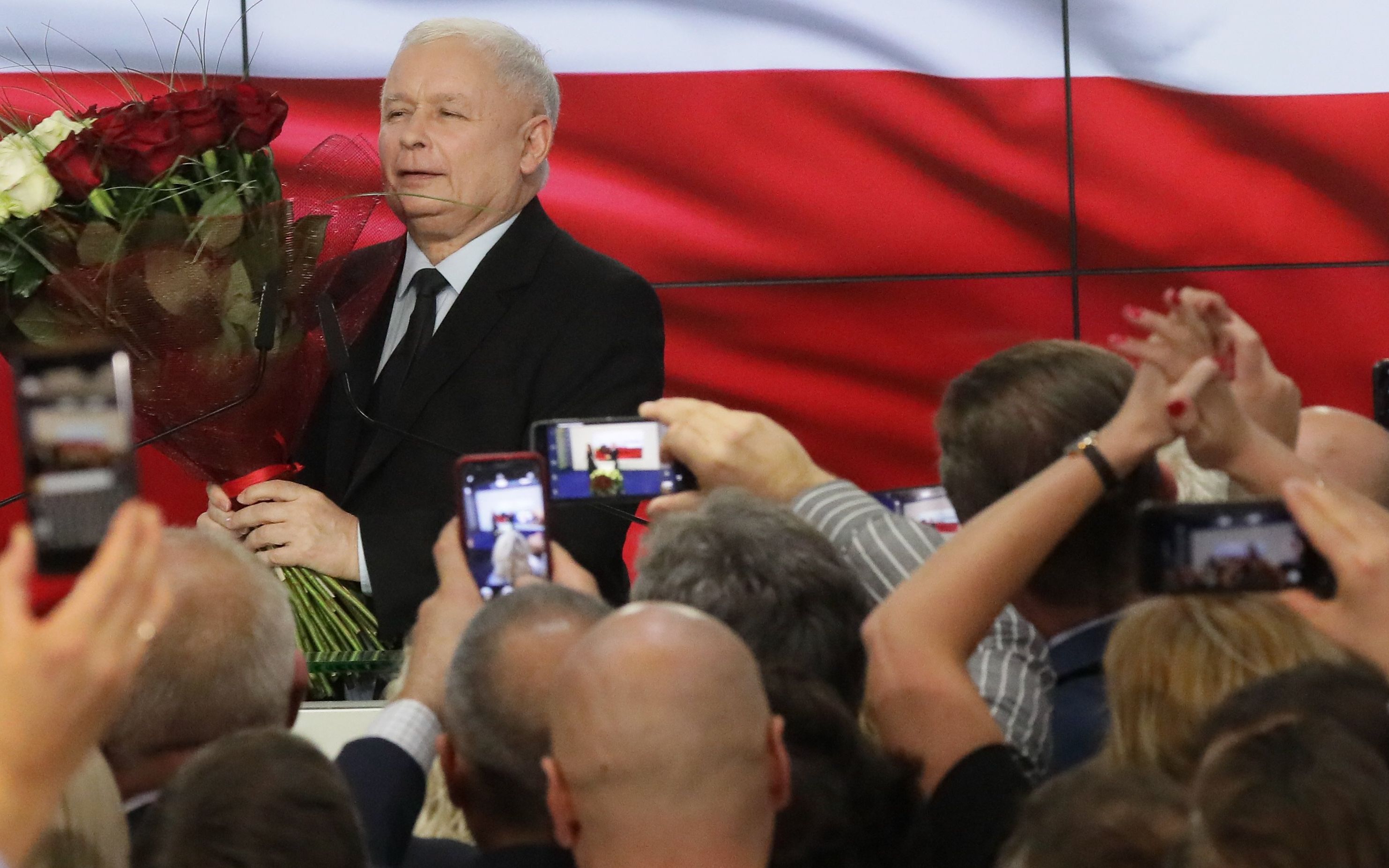 13.10.2019 Warszawa , ul Nowogrodzka 84/86 . Prezes Jaroslaw Kaczynski podczas wieczoru wyborczego w kwaterze glownej partii rzadzacej .
Fot. Slawomir Kaminski / Agencja Gazeta