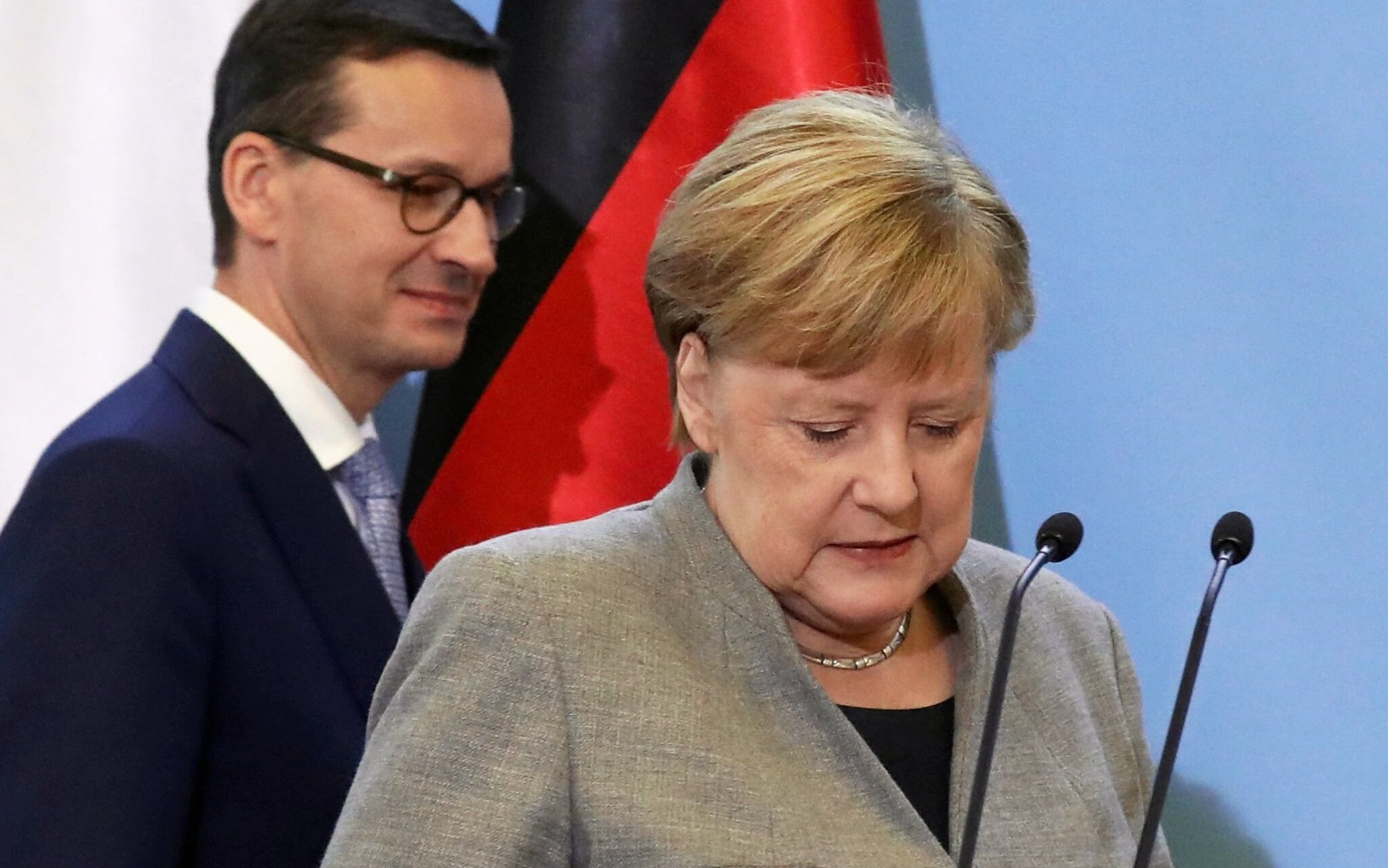 02.11.2018 Warszawa . Kancelaria Prezesa Rady Ministrow . Od lewej: premier Mateusz Morawiecki , kancelerz Niemiec Angela Merkel podczas konferencji prasowej .
Fot. Slawomir Kaminski / Agencja Gazeta