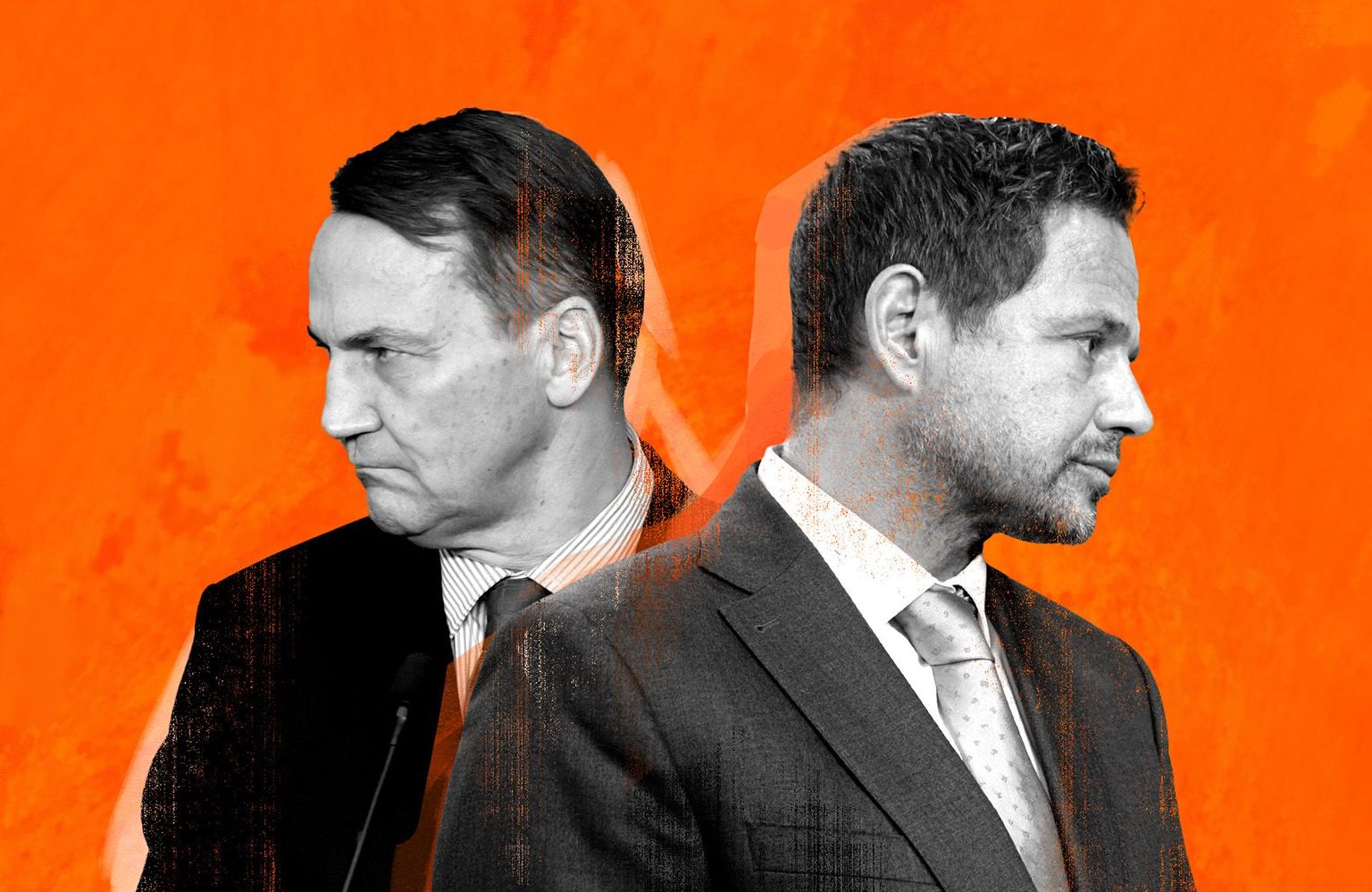 Kolaż przedstawiający dwóch mężczyzn w sile wieku, bez zarostu, w garniturach