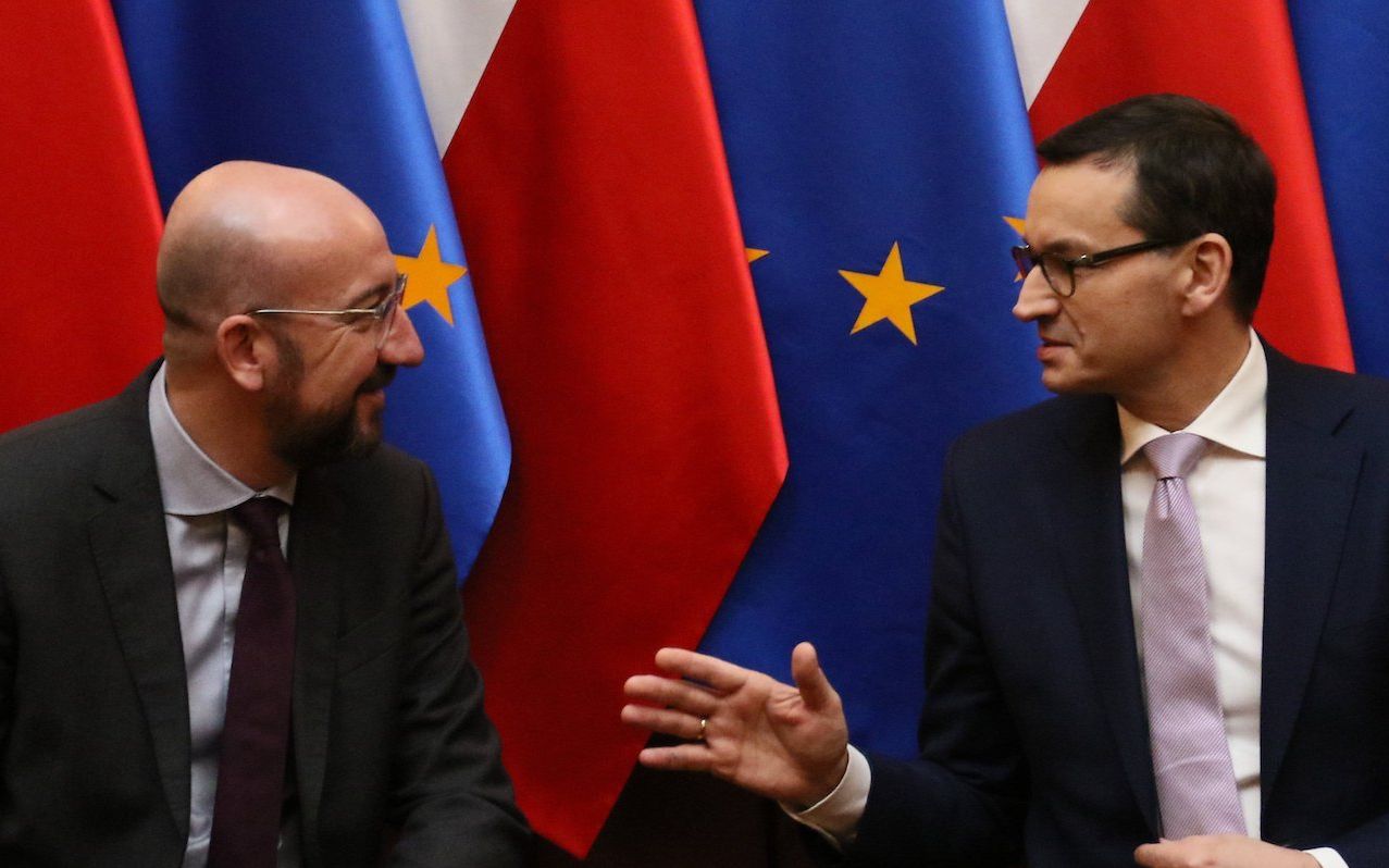 26.11.2019 Warszawa . Kancelaria Prezesa Rady Ministrow . Wizyta przewodniczacego - elekta Rady Europejskiej Charlesa Michela . Od lewej: przewodniczacy - elekt Rady Europejskiej Charles Michel , premier Mateusz Morawiecki podczas spotkania .
Fot. Slawomir Kaminski / Agencja Gazeta