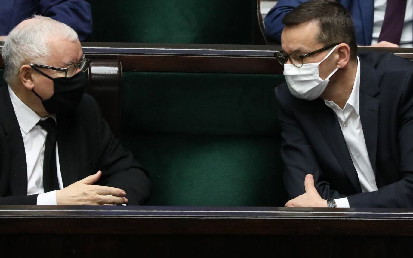 28.11.2020 Warszawa , ul Wiejska , Sejm . Poslowie podczas bloku glosowan , podczas czwartego dnia posiedzenia . nz Jaroslaw Kaczynski i Mateusz Morawiecki
Fot. Slawomir Kaminski / Agencja Gazeta