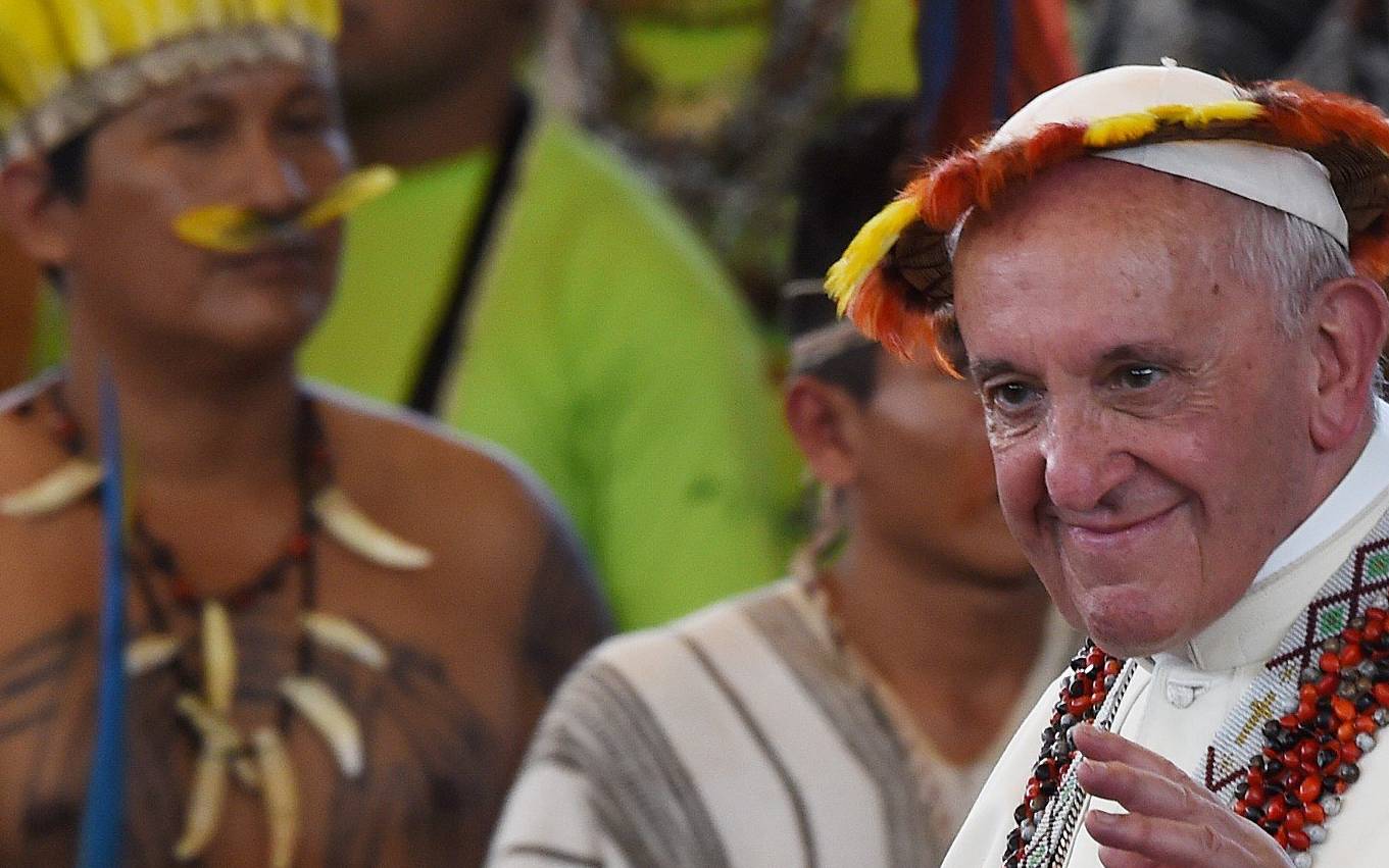 Papież Franciszek podczas spotkania z przedstawicielami ludów Amazonii