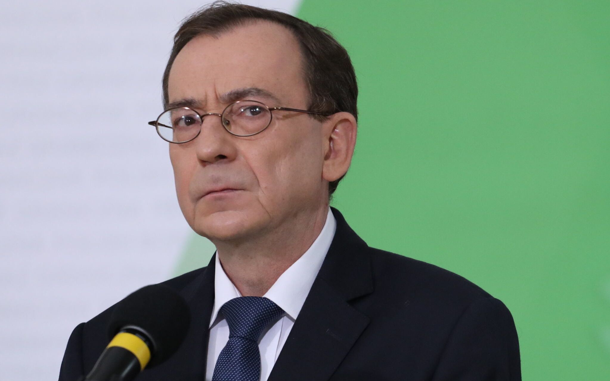 20.09.2021 Warszawa , al. Niepodleglosci 100 , Komenda Glowna Strazy Granicznej . Minister spraw wewnetrznych w rzadzie PiS Mariusz Kaminski podczas konferencji prasowej ws. sytuacji na granicy polsko - bialoruskiej ( rzad PiS wprowadzil tam stan wyjatkowy , by "zwiekszyc komfort pracy sluzb " - nie dopiszczajac do migrantow organizacji pomocowych , przedstawicieli mediow , czy nawet parlamentarzystow ).
Fot. Maciek Jazwiecki / Agencja Gazeta