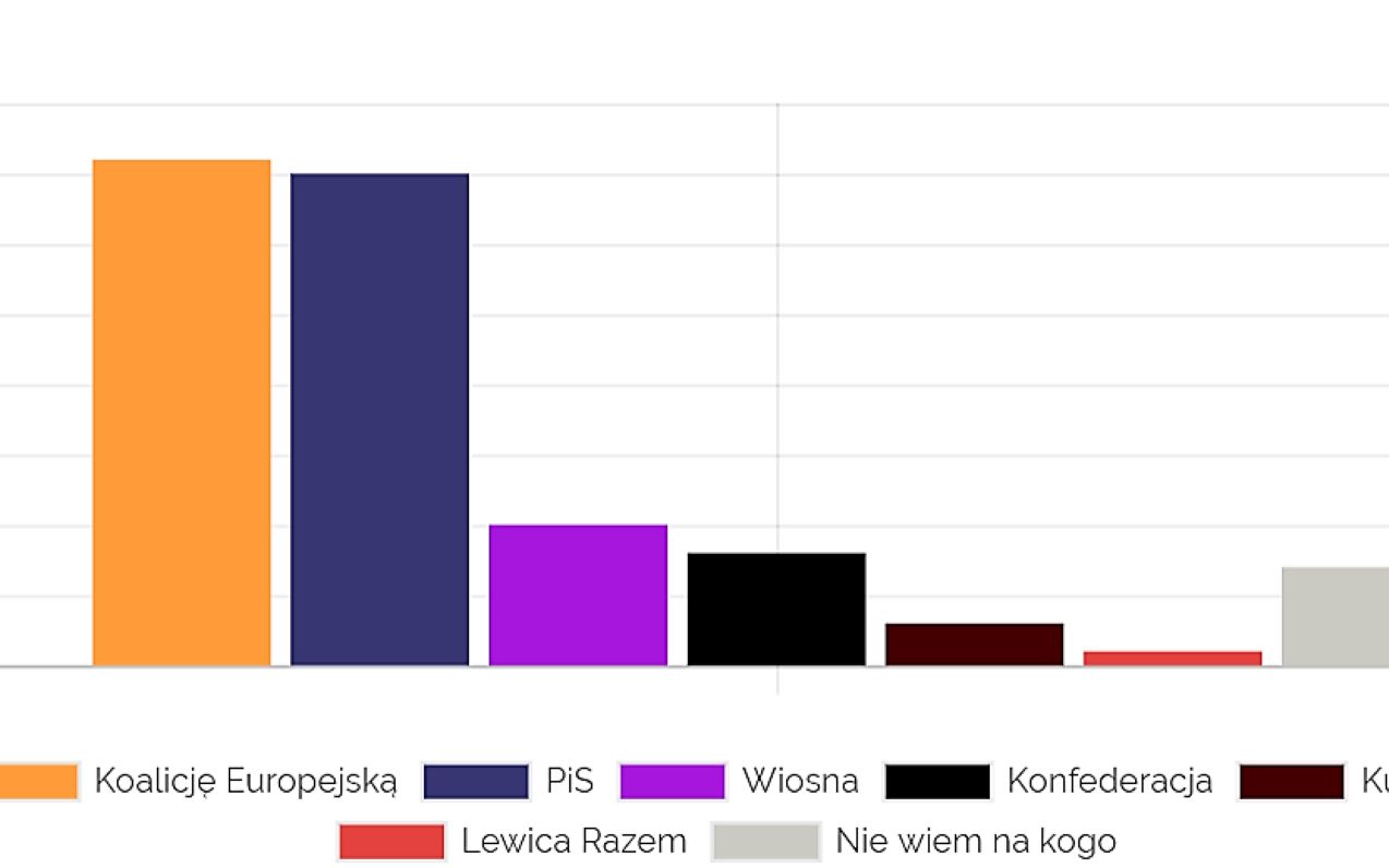 Grafika do artykułu Zyskuje faszyzująca Konfederacja. PiS nie traci na pedofilii. Koalicja Europejska prowadzi o włos