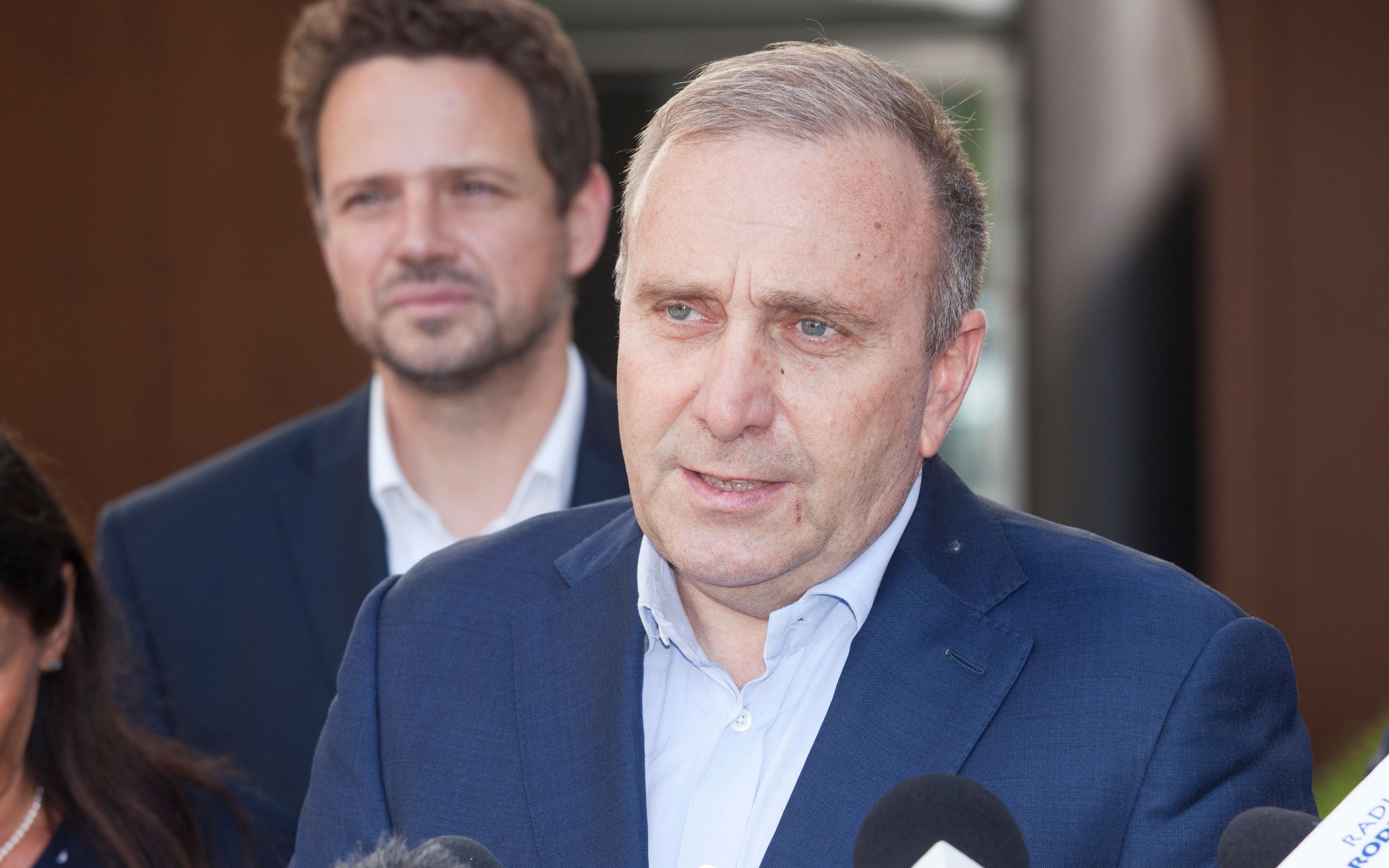 24.05.2019 Wroclaw , konferencja prasowa Koalicji Europejskiej przy budynku Przyladek Nadziei . Rafal Trzaskowski , Grzegorz Schetyna .
Fot . Krzysztof Cwik / Agencja Gazeta