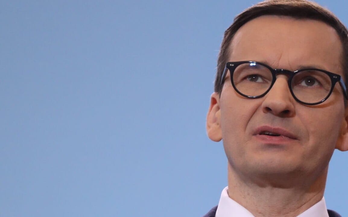 29.04.2022 Warszawa , al. Ujazdowskie 1/3 , Kancelaria Prezesa Rady Ministrow . Premier Mateusz Morawiecki podczas konferencji prasowej .
Fot. Maciek Jazwiecki / Agencja Wyborcza.pl