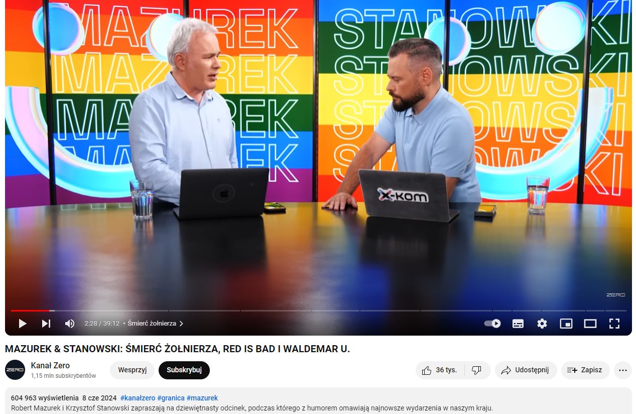 Kadr z sobotniego programu Kanału Zero. Z lewej strony Robert Mazurek, z prawej - Krzysztof Stanowski