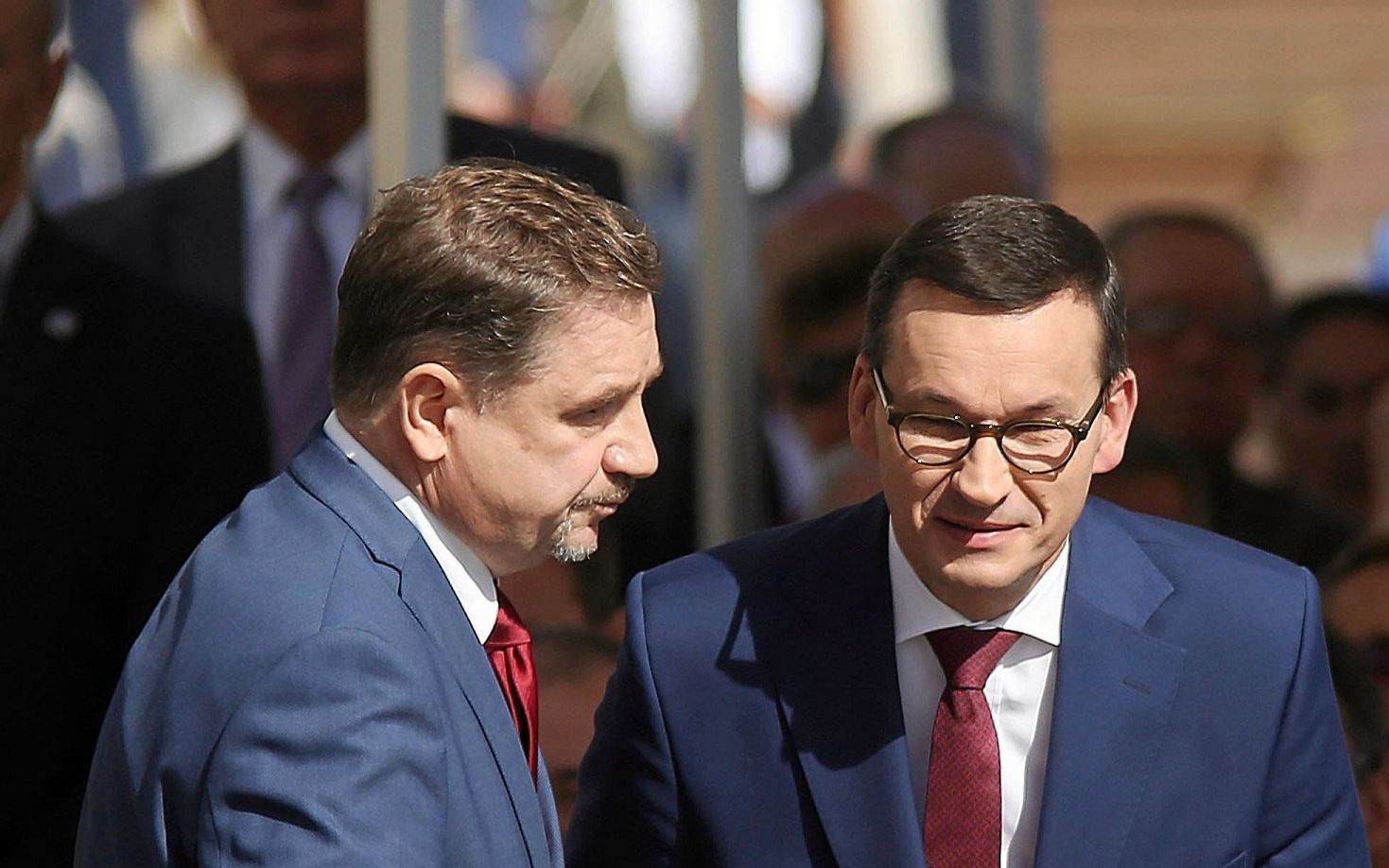 15.09.2019 Czestochowa , Jasna Gora . Premier rzadu RP Mateusz Morawiecki (P) i przewodniczacy Niezaleznego Samorzadnego Zwiazku Zawodowego Solidarnosc Piotr Duda (L) podczas Ogolnopolskiej Pielgrzymki Ludzi Pracy na Jasna Gore . Fot . Maciek Skowronek / Agencja Gazeta