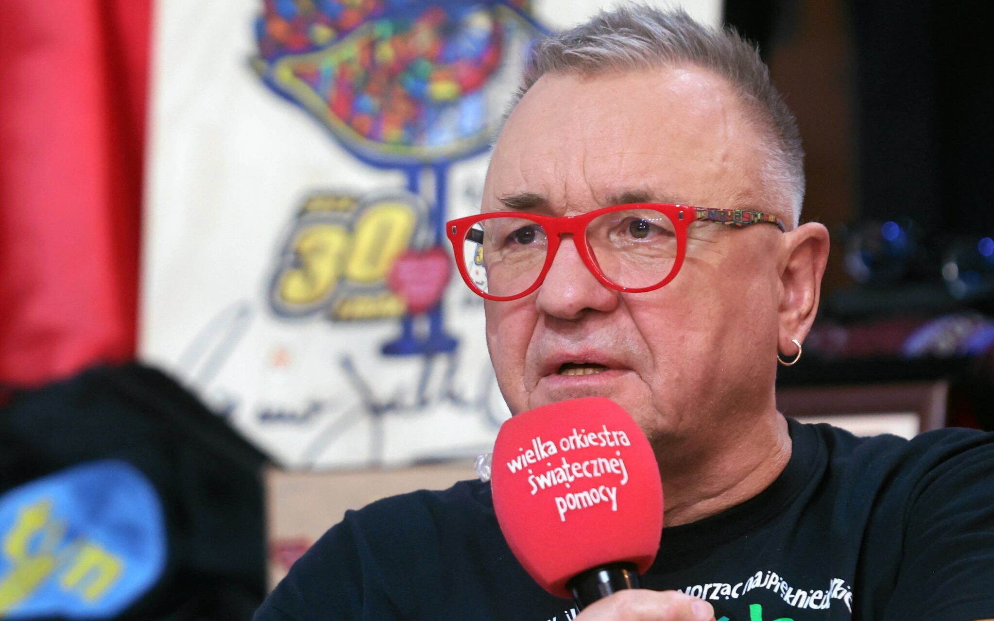 31.01.2022 Warszawa , plac Defilad . Sztab Wielkiej Orkiestry Swiatecznej Pomocy . Jerzy Owsiak podczas 30 . Finalu Wielkiej Orkiestry Swiatecznej Pomocy . 
Fot. Kuba Atys / Agencja Wyborcza.pl