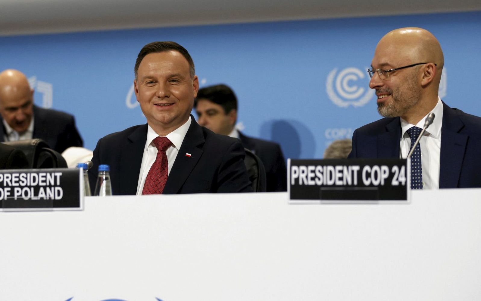 03.12.2018 Katowice . Od lewej : premier Fidzi Frank Bainimarama , prezydent Andrzej Duda i prezydent COP Michal Kurtyka podczas otwarcia szczytu klimatycznego COP 24 . 
Fot. Grzegorz Celejewski / Agencja Gazeta
