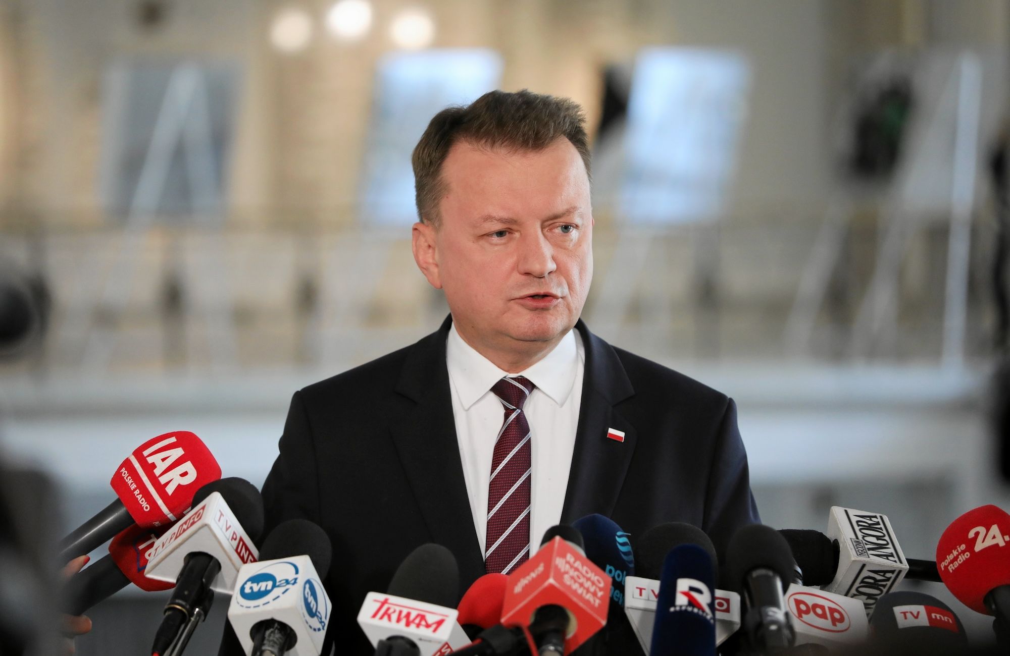 Mariusz Błaszczak w czasie konferencji prasowej w Sejmie