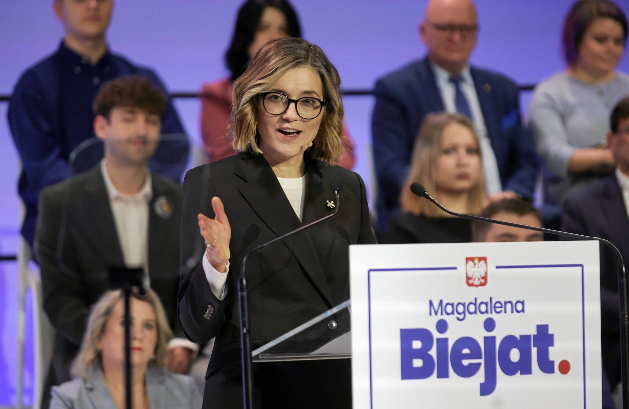 Magdalena Biejat podczas konwencji wyborczej