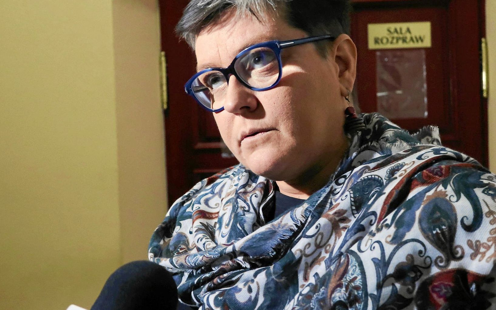 09.07.2019 Plock . Sad Rejonowy . Elzbieta Podlesna podczas ogloszenia wyroku w sprawie o jej zatrzymanie przez policje w zwiazku z rozklejaniem plakatow z wizerunkiem Matki Boskiej Rownosciowej . 
Fot. Tomasz Niesluchowski / Agencja Gazeta