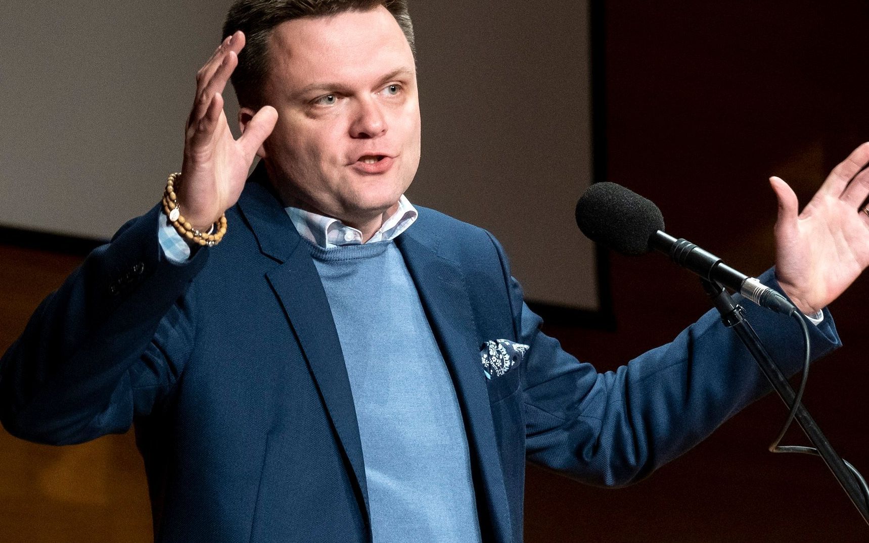 21.01.2019 Rzeszow , Filharmonia Podkarpacka . Metropolita lodzki ksiadz arcybiskup Grzegorz Rys oraz dziennikarz Szymon Holownia podczas debaty  W labiryncie swiata  o problemach wspolczesnego chrzescijanstwa zorganizowanej przez Wyzsza Szkole Informatyki i Zarzadzania .
Fot. Patryk Ogorzalek / Agencja Gazeta