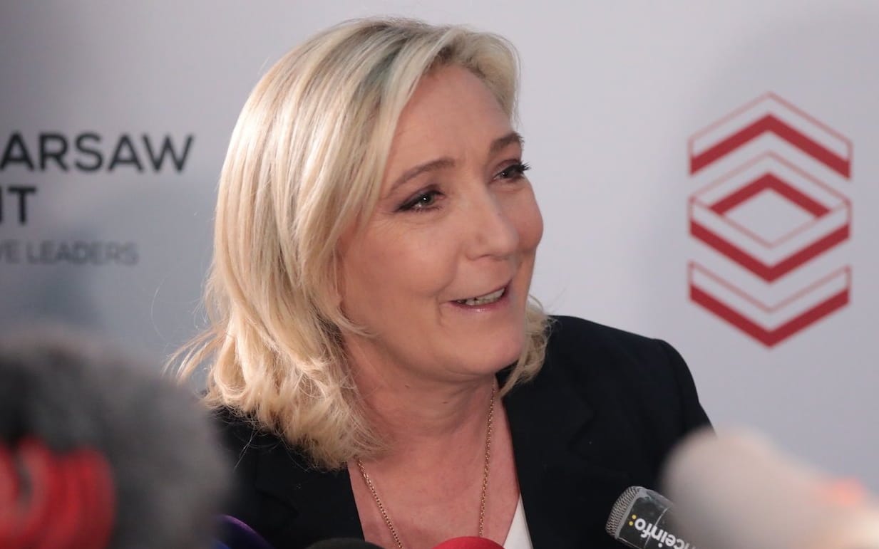 04.12.2021 Warszawa , ul Belwederska . Hotel Regent . Przewodniczaca Frontu Narodowego Francji Marine Le Pen podczas spotkania szefow europejskich partii prawicowych zorganizowane przez PiS .
Fot. Slawomir Kaminski / Agencja Wyborcza.pl