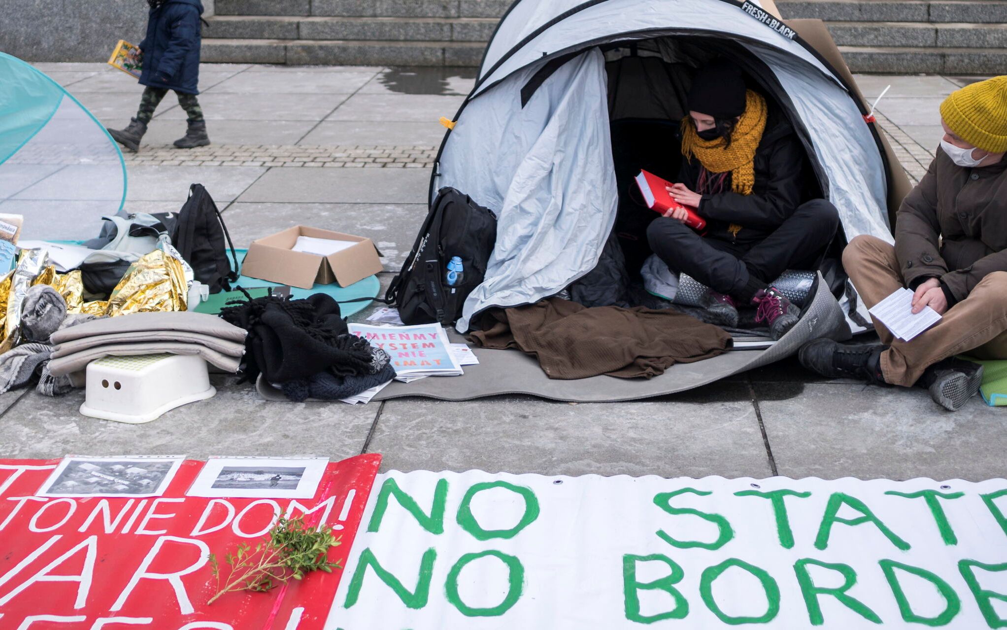 20.03.2021 Katowice . Namiot to nie dom -  happening , ktory ma zwocic uwage na los uchodzcow .
Fot. Grzegorz Celejewski / Agencja Gazeta