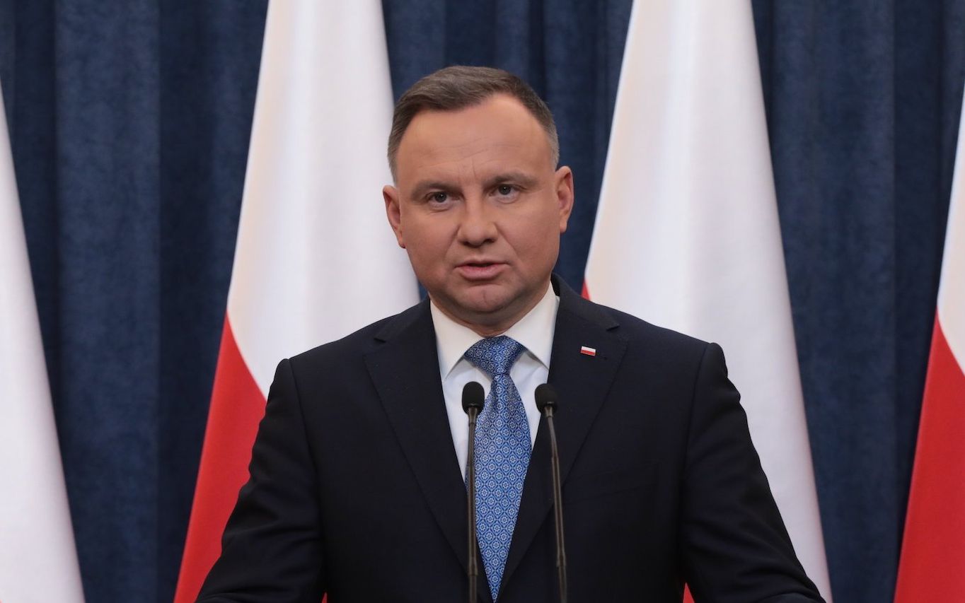 28.01.2022 Warszawa , ulica Krakowskie Przedmiescie . Palac Prezydencki . Sala Kinowa . Prezydent Andrzej Duda podczas konferencji prasowej po posiedzeniu Rady Bezpieczenstwa Narodowego w sprawie zagrozenia inwazja rosyjska na Ukraine .
Fot. Slawomir Kaminski / Agencja Wyborcza.pl