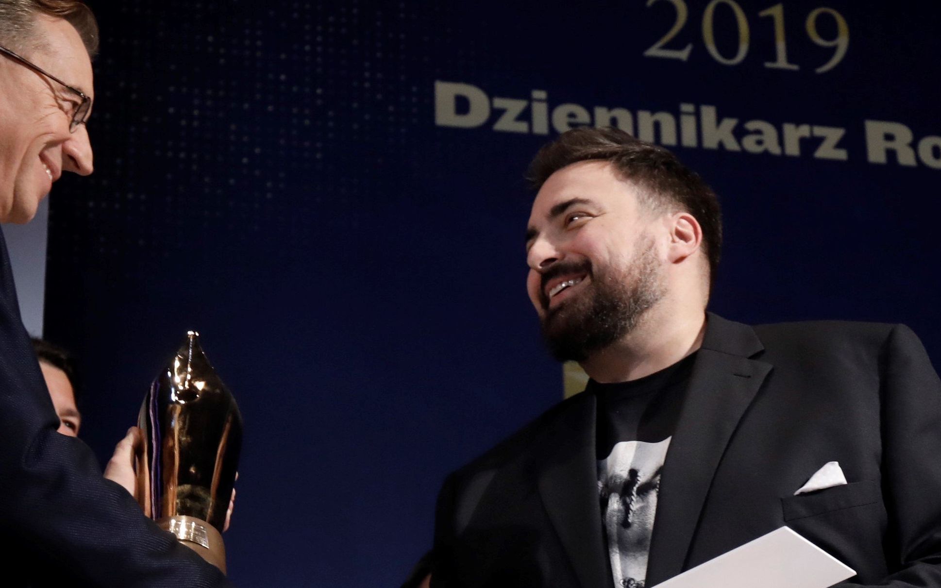 10.12.2019 Warszawa , Muzeum Historii Zydow Polskich POLIN . Gala nagrody Grand Press 2019 . Nz. Tomasz Sekielski odbiera nagrode glowna . 
Fot. Maciek Jazwiecki / Agencja Gazeta