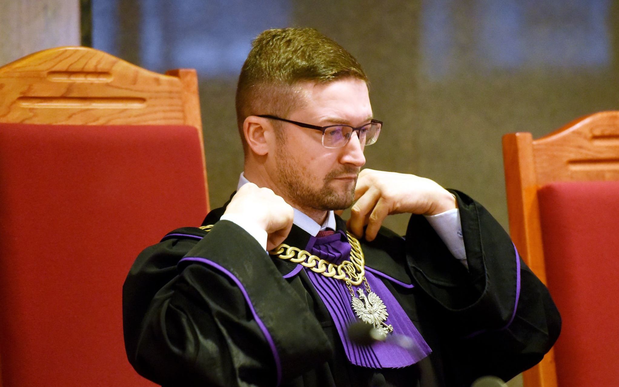 24.01.2020 Olsztyn , Sad Okregowy w Olsztynie . Sedzia Pawel Juszczyszyn podczas rozprawy dot . ujawnienia list poparcia dla kandydatow do ne0 - KRS . 
Fot . Robert Robaszewski / Agencja Gazeta