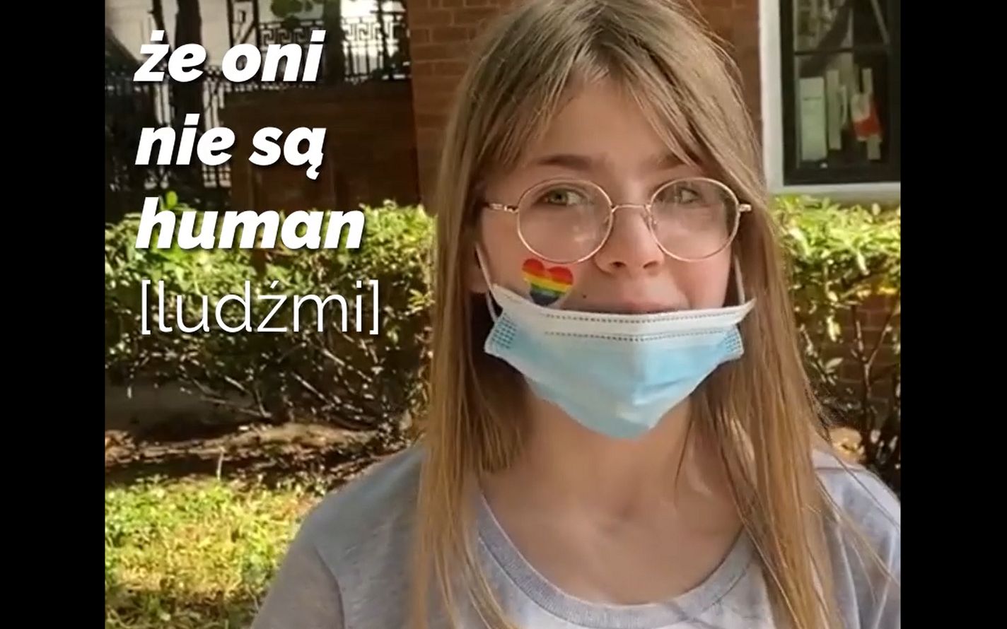 Grafika do artykułu 12-letnia Klaudia dziwi się homofobii Dudy: "Dlaczego mówisz, że oni nie są human?"