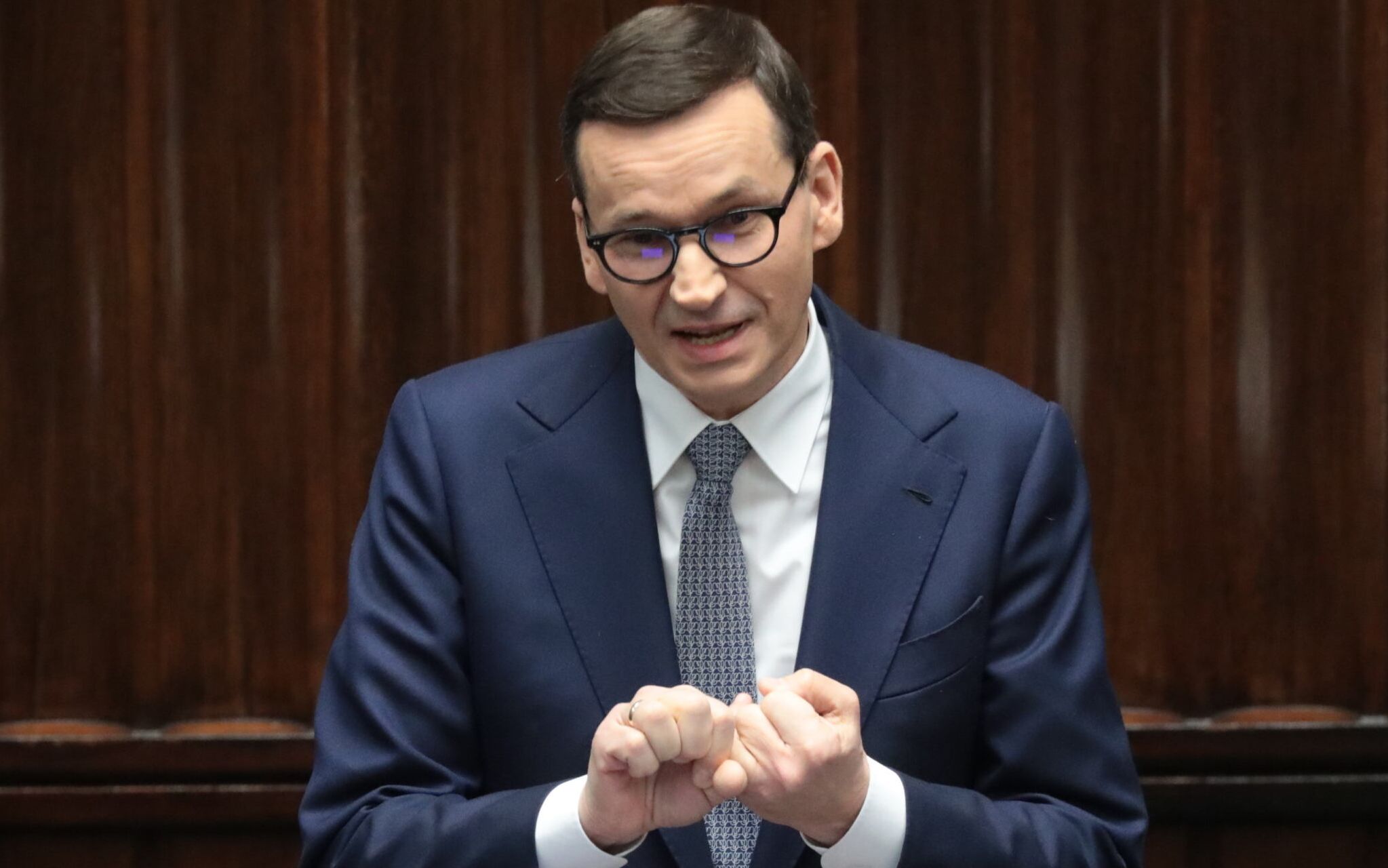 13.01.2022 Warszawa , ul Wiejska , Sejm . Poslowie podczas 46 Posiedzenia . Nz. Mateusz Morawiecki . 
Fot. Slawomir Kaminski / Agencja Wyborcza.pl